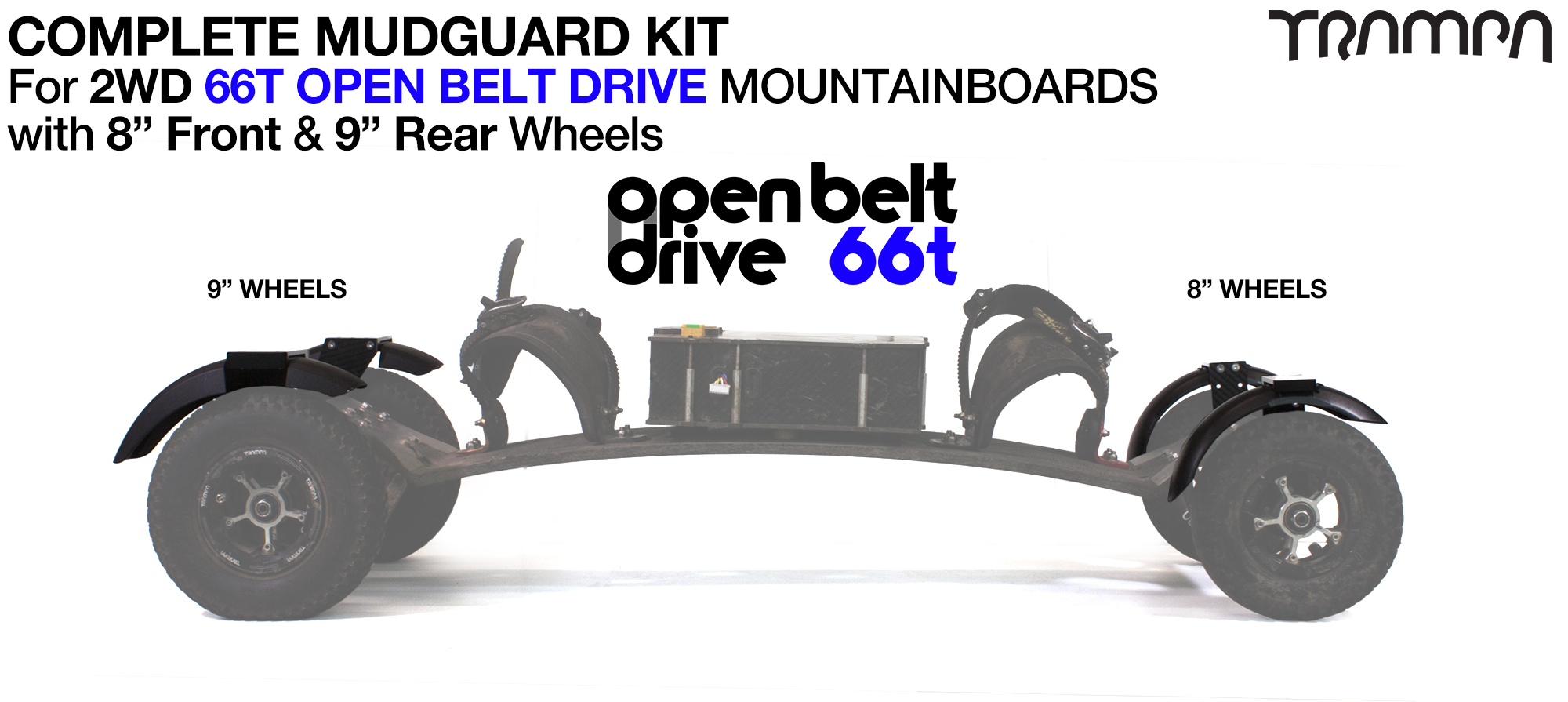 Full Mudguard Kit for 2WD 66T OPEN BELT DRIVE Mountainboards - 8" & 9" Wheels 