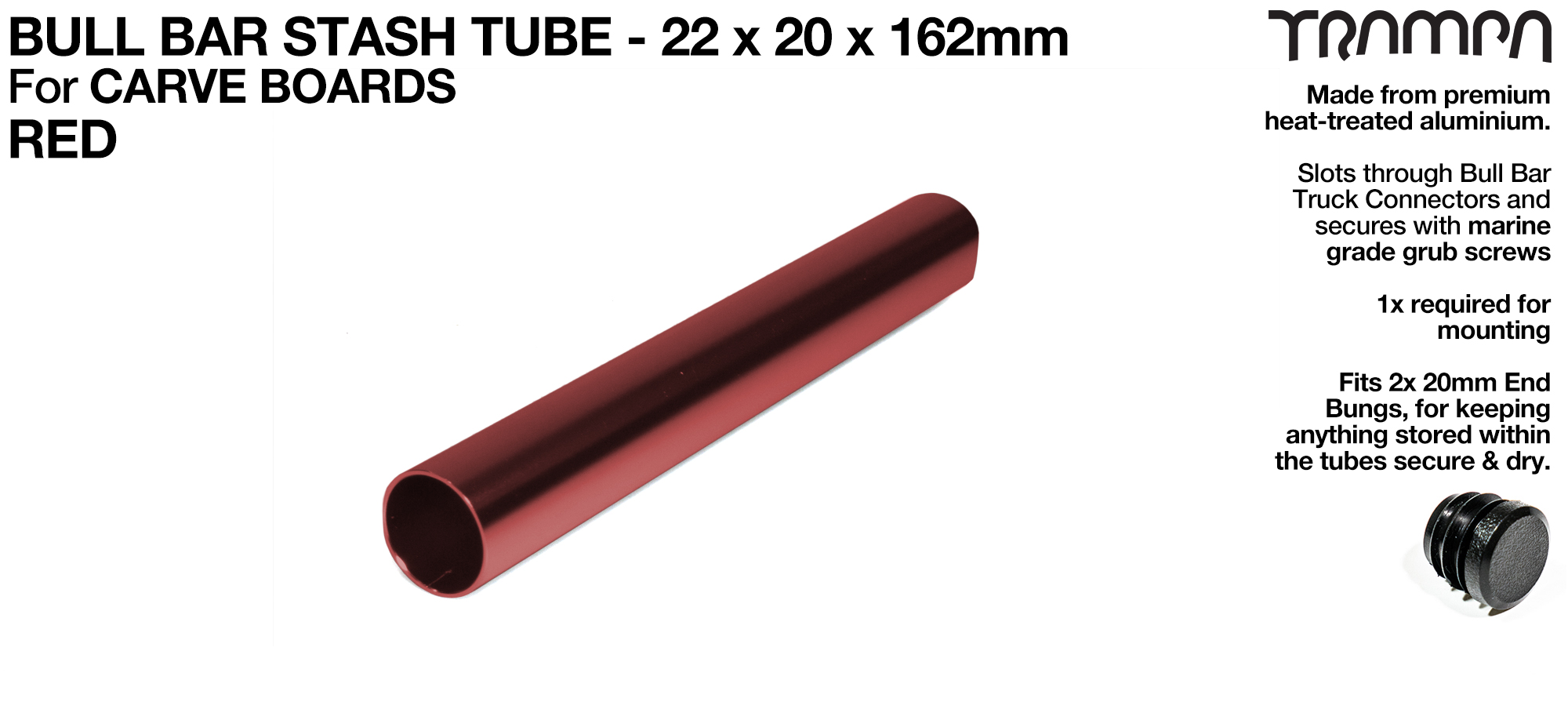 Carve Board Bull Bar Hollow Aluminium Stash Tube - RED 22 x 20 x 162 mm