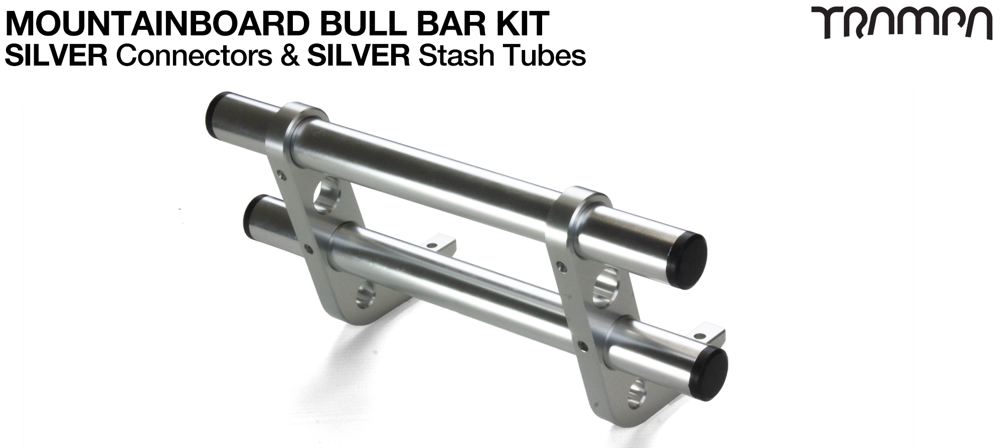 BLACK Uprights & SILVER Crossbar BULL BARS for MOUNTAINBOARDS using T6 Heat Treated CNC'd Aluminum Clamps, Hollow Aluminium Stash Tubes with Rubber end bungs 