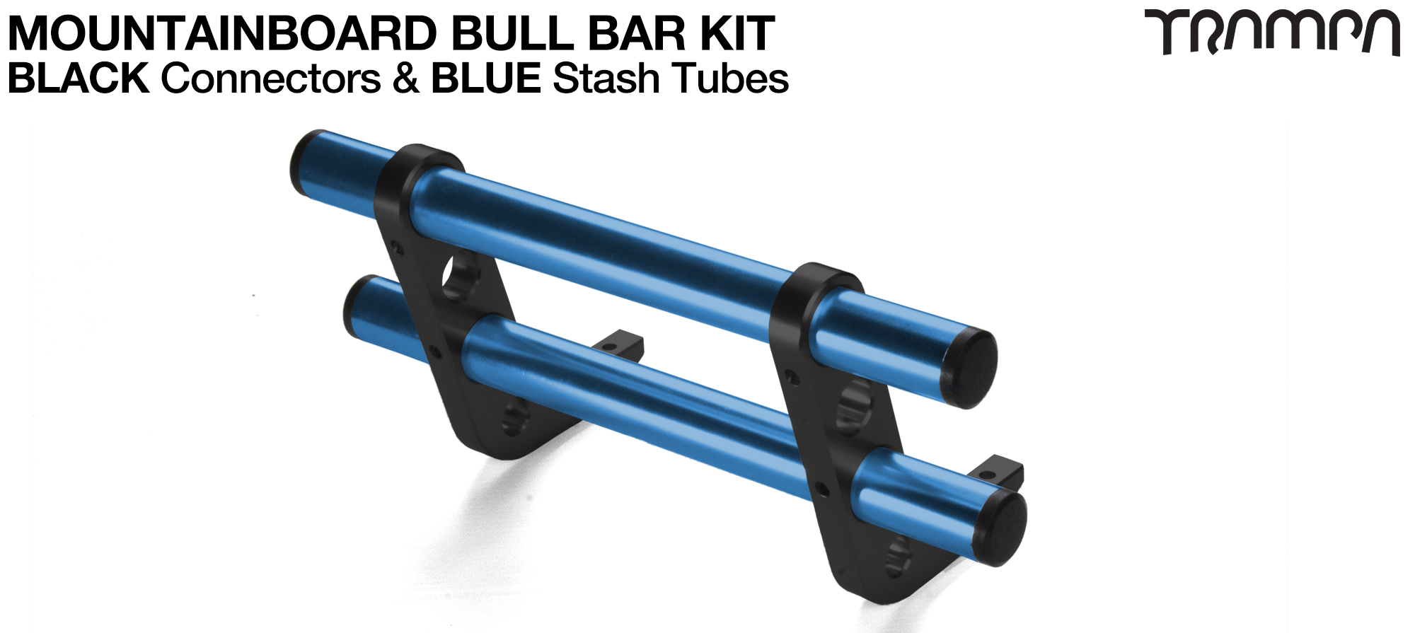 BLACK Uprights & BLUE Crossbar BULL BARS for MOUNTAINBOARDS using T6 Heat Treated CNC'd Aluminum Clamps, Hollow Aluminium Stash Tubes with Rubber end bungs