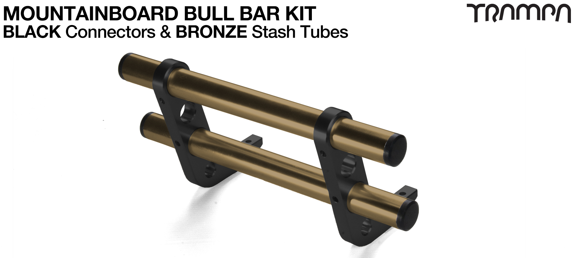 BLACK Uprights & BRONZE Crossbar BULL BARS for MOUNTAINBOARDS using T6 Heat Treated CNC'd AluminIum Clamps, Hollow Aluminium Stash Tubes with Rubber end bungs 