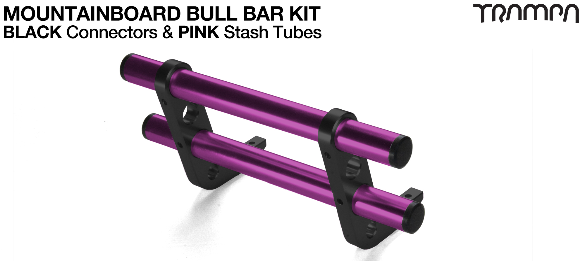 BLACK Uprights  &PINK Crossbar BULL BARS for MOUNTAINBOARDS using T6 Heat Treated CNC'd AluminIum Clamps, Hollow Aluminium Stash Tubes with Rubber end bungs 