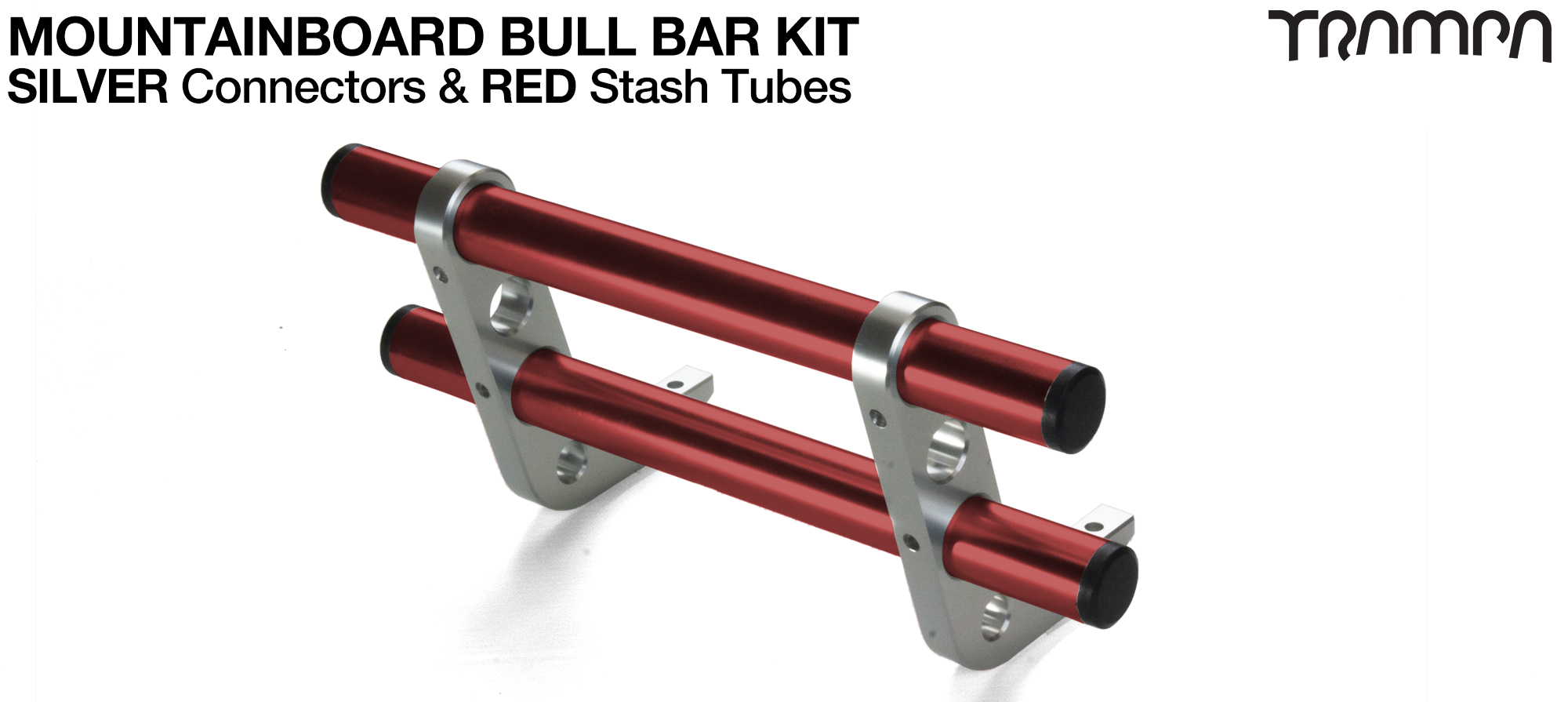 SILVER Uprights & RED Crossbar BULL BARS for MOUNTAINBOARDS T6 Heat Treated CNC'd Aluminium Uprights, with Hollow Aluminium Stash Tubes with Rubber end bungs