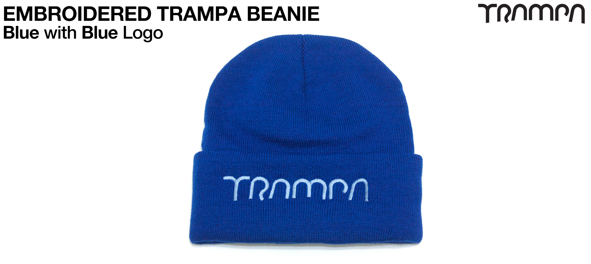 BLUE Wooli Hat with BLUE TRAMPA Embroidery - Double thick turn over for extra warmth 
