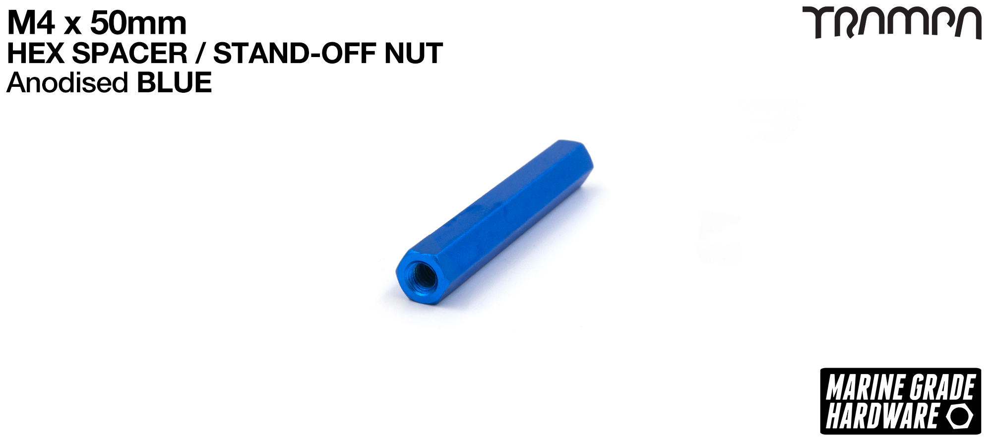 M4 x 50mm Aluminium Threaded HEX Spacer Nut used for assembling the MONSTER Battery Boxes - BLUE