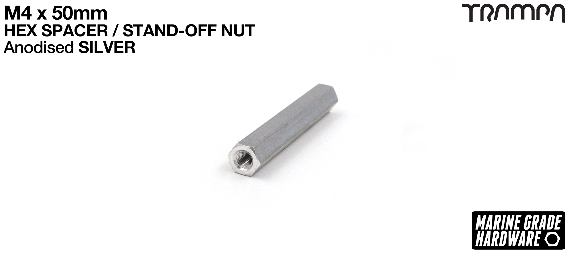 M4 x 50mm Aluminium Threaded HEX Spacer Nut used for assembling the MONSTER Battery Boxes - SILVER