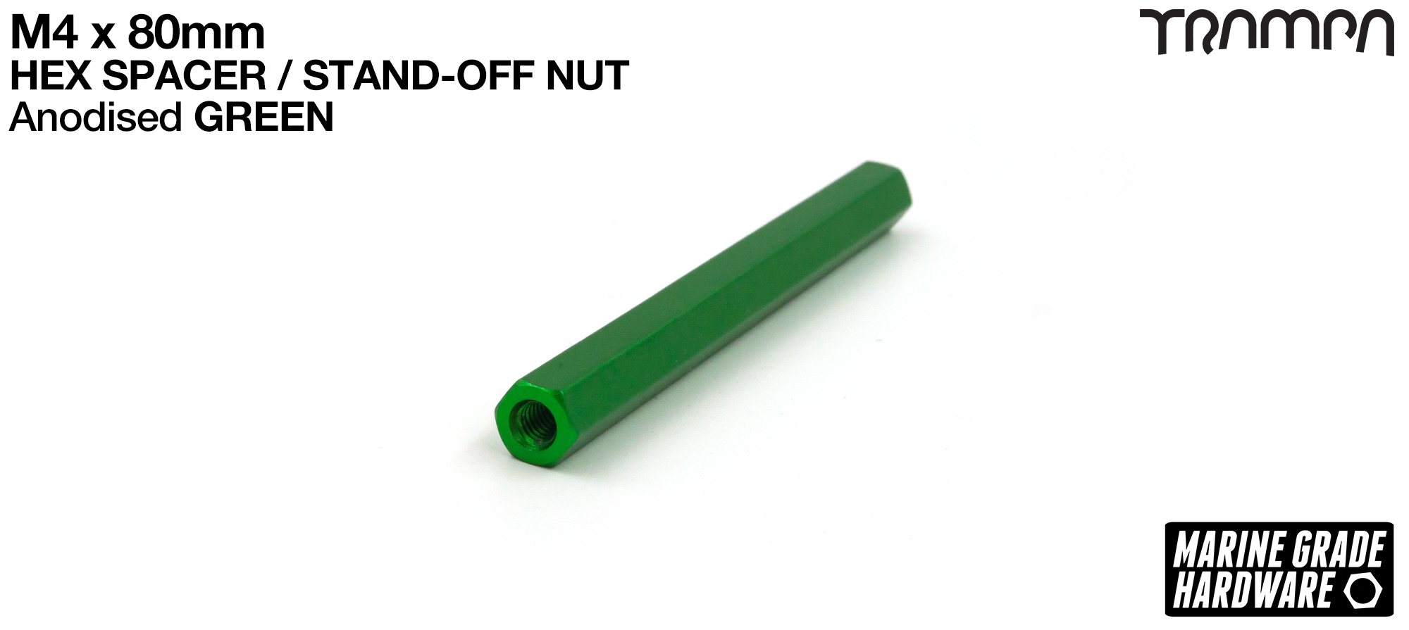 M4 x 80mm Aluminium Threaded Spacer Nut Used for assembling the BEAST Battery Boxes - GREEN