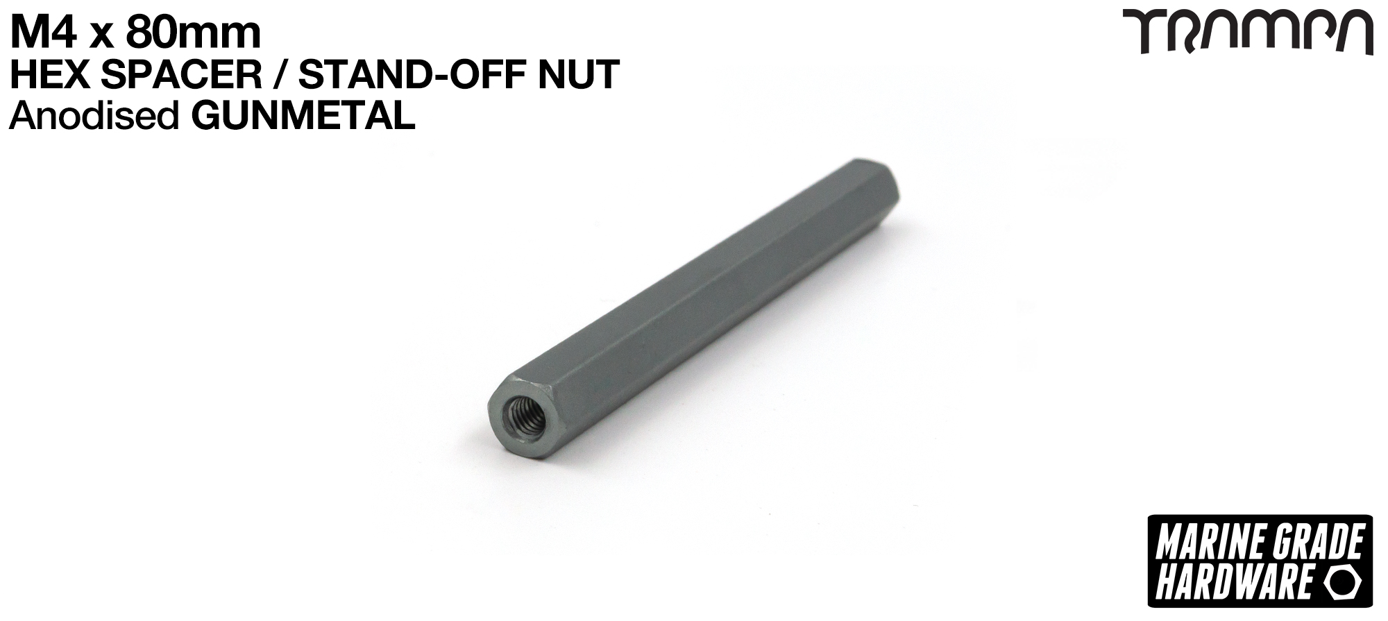 M4 x 80mm Aluminium Threaded Spacer Nut Used for assembling the BEAST Battery Boxes - GUNMETAL