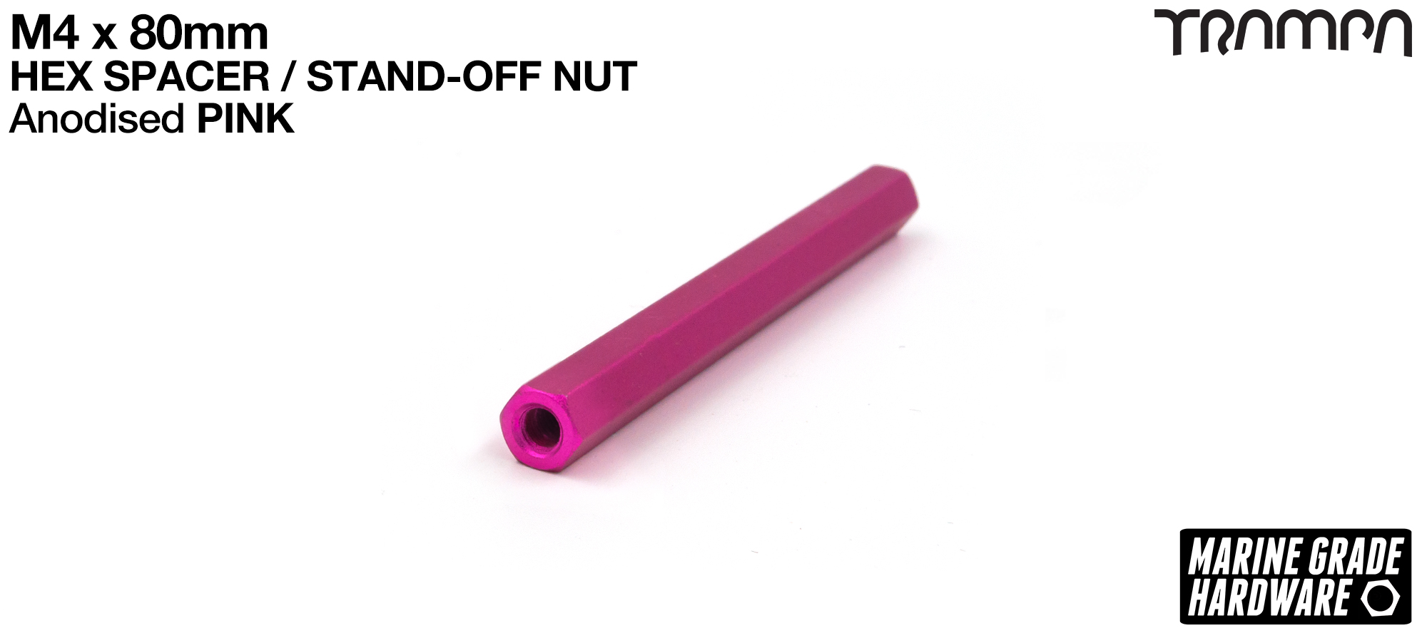 M4 x 80mm Aluminium Threaded Spacer Nut Used for assembling the BEAST Battery Boxes - PINK