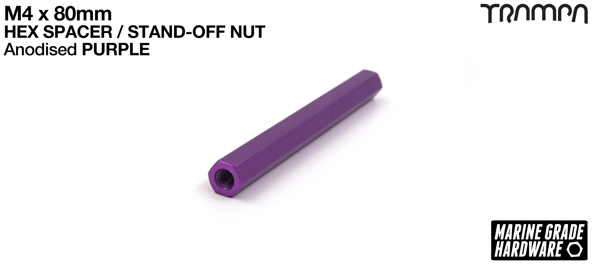M4 x 80mm Aluminium Threaded Spacer Nut Used for assembling the BEAST Battery Boxes - PURPLE