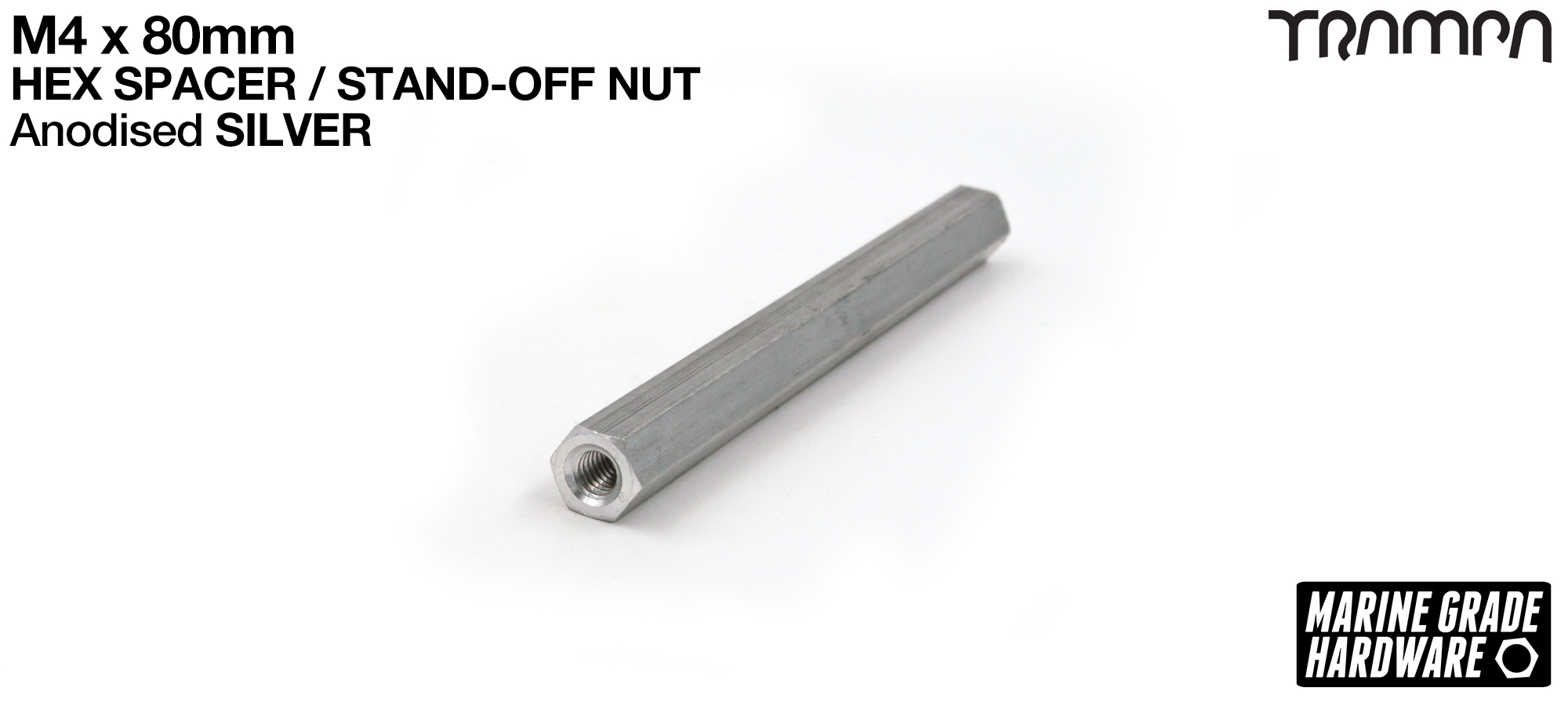 M4 x 80mm Aluminium Threaded Spacer Nut Used for assembling the BEAST Battery Boxes - NATURAL SILVER 