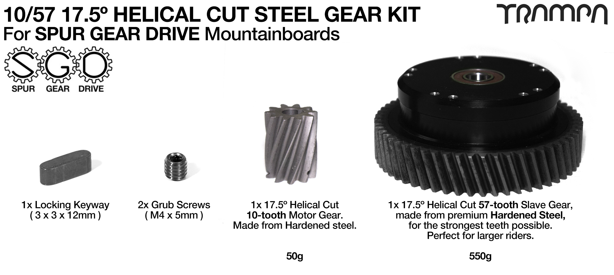 Spur Gear Drive 10/57 17.5º HELICAL STEEL Pulley Kit fits SUPERSTAR PHATLADS or MEGASTARS Wheels