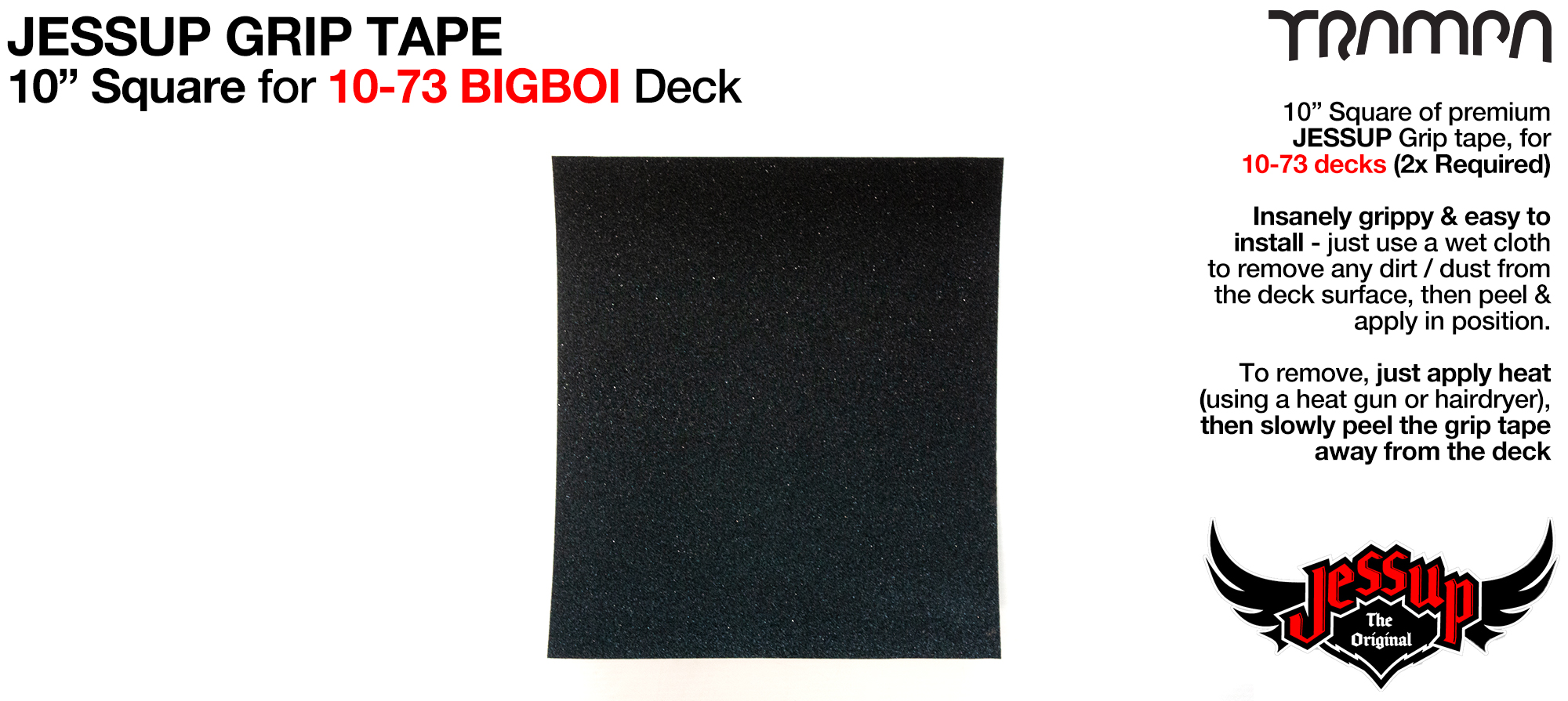 1x 10 Inch squares of Top Quality Jessup Grip tape