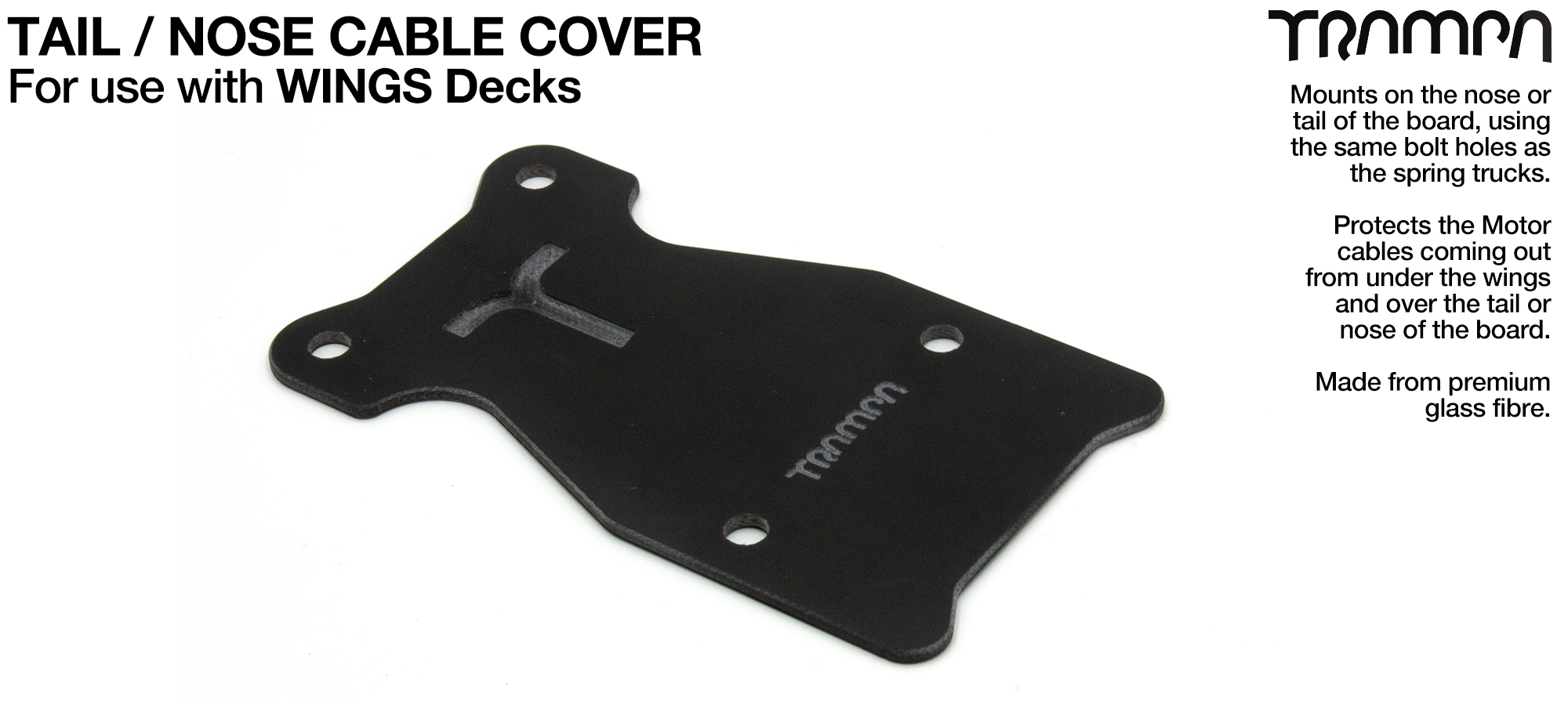 GLASS FIBRE SHOULDERED Cable Cover fits over the nose or tail truck fixings for Electric Mountainboard Decks with Wings