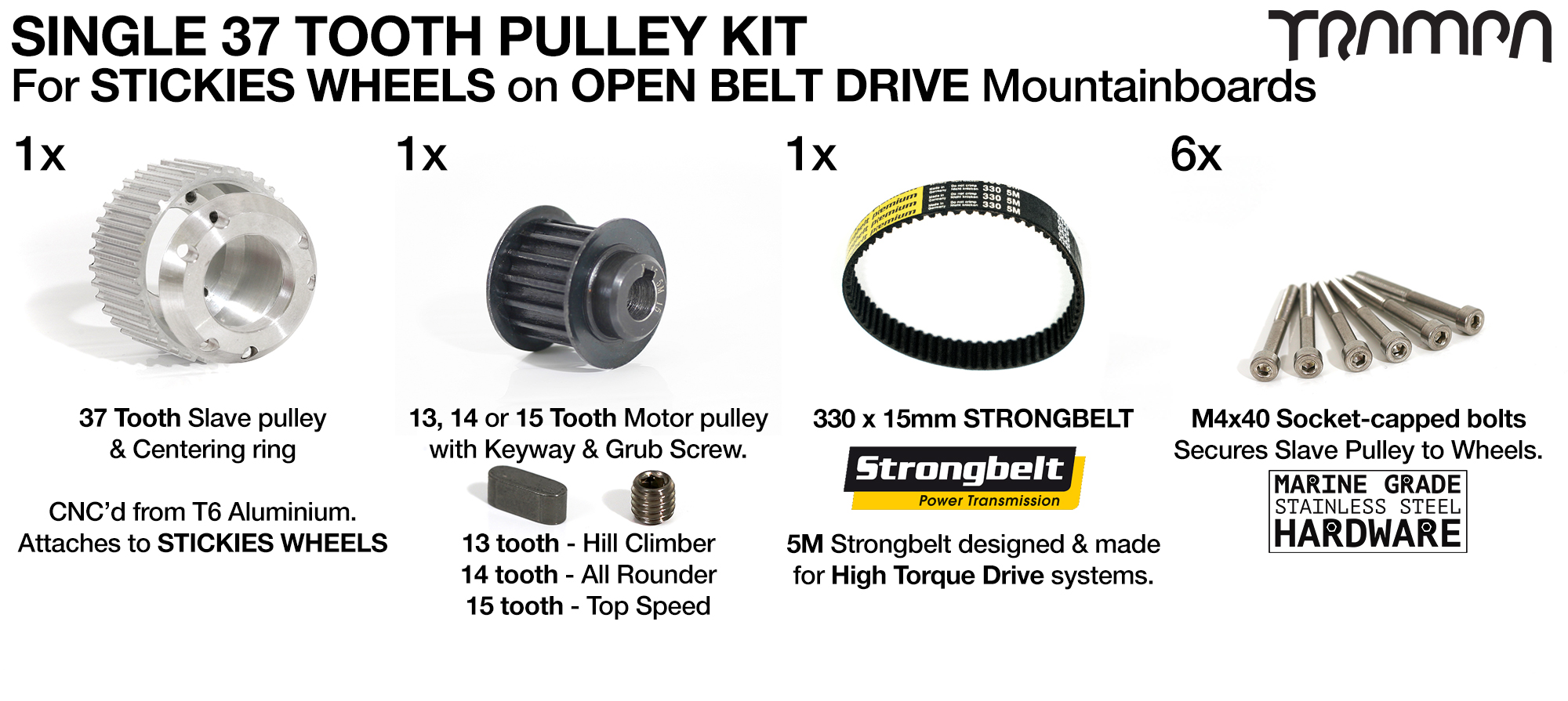 66T Open Belt Drive 83/90mm STICKIES Wheel 33/37 Tooth Pulley Kit with 330mm x 15mm Belt - SINGLE