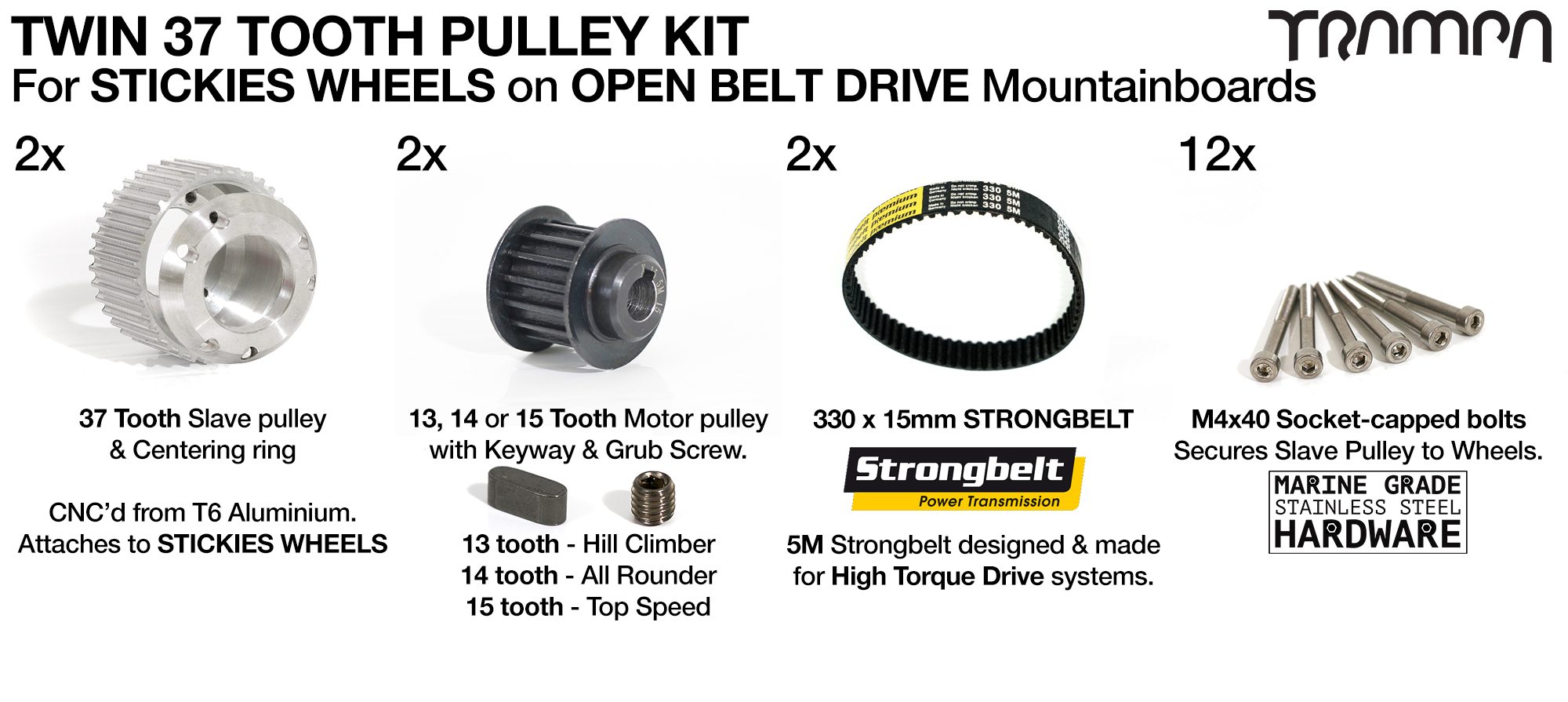 66T Open Belt Drive 83/90mm STICKIES Wheel 33/37 Tooth Pulley Kit with 330mm x 15mm Belt - TWIN