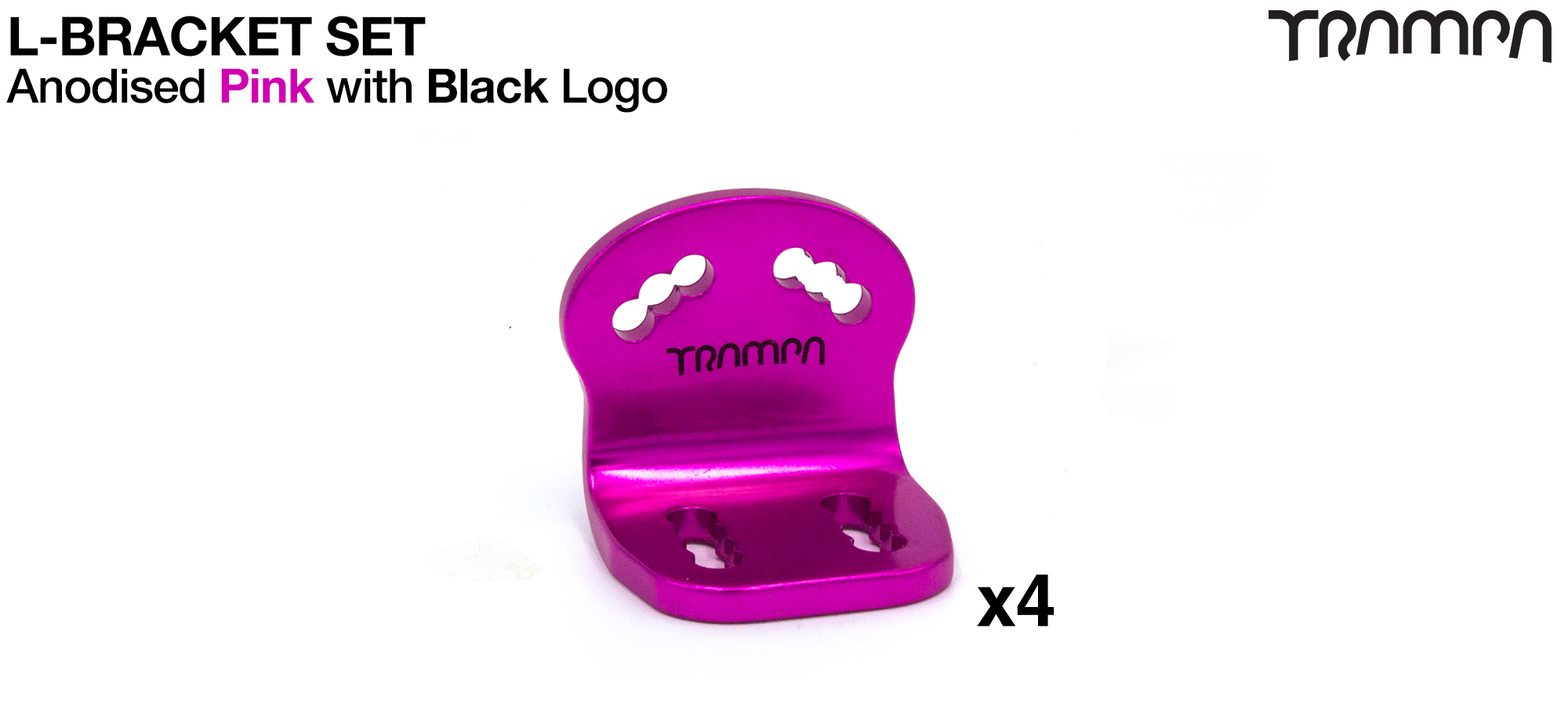 L Bracket - Anodised PINK with BLACK logo x4