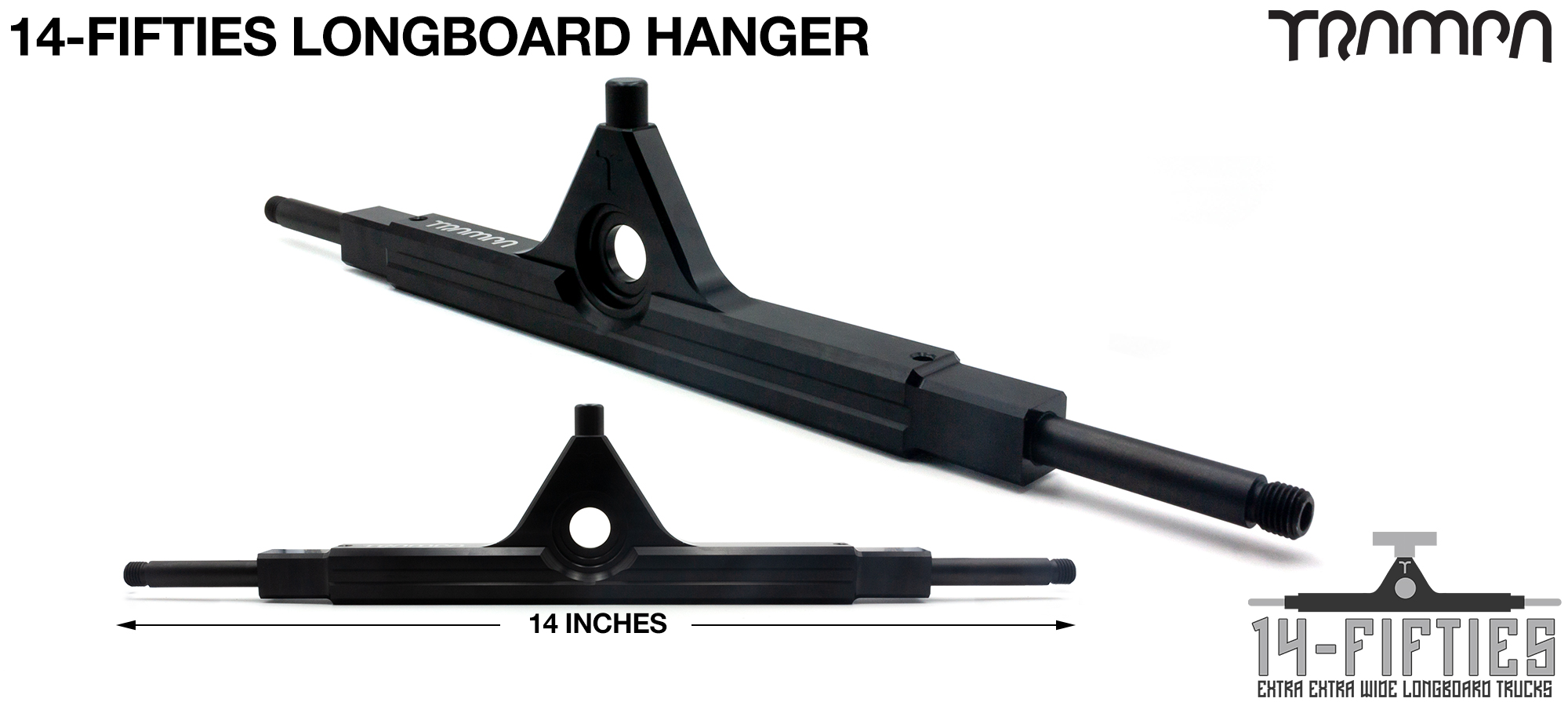 14FiFties Extra Wide Longboard Hanger 355mm with 12mm HOLLOW Steel Axles