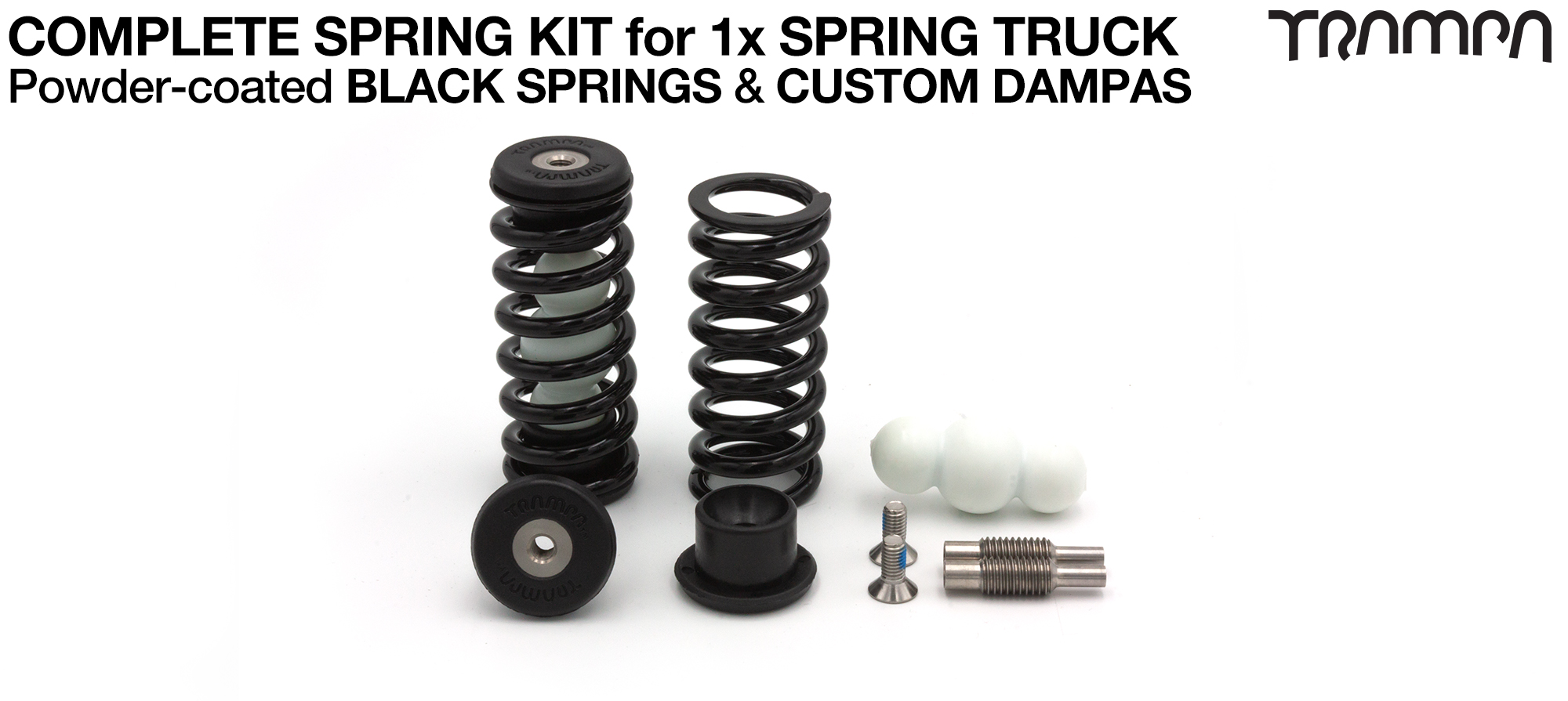 Spring kit Complete for 1x Truck - 2x Spring 2x Dampa 4x Spring Retainers 2x Spring Adjuster & 2 M5x12mm Countersunk Bolt  BLACK Springs 