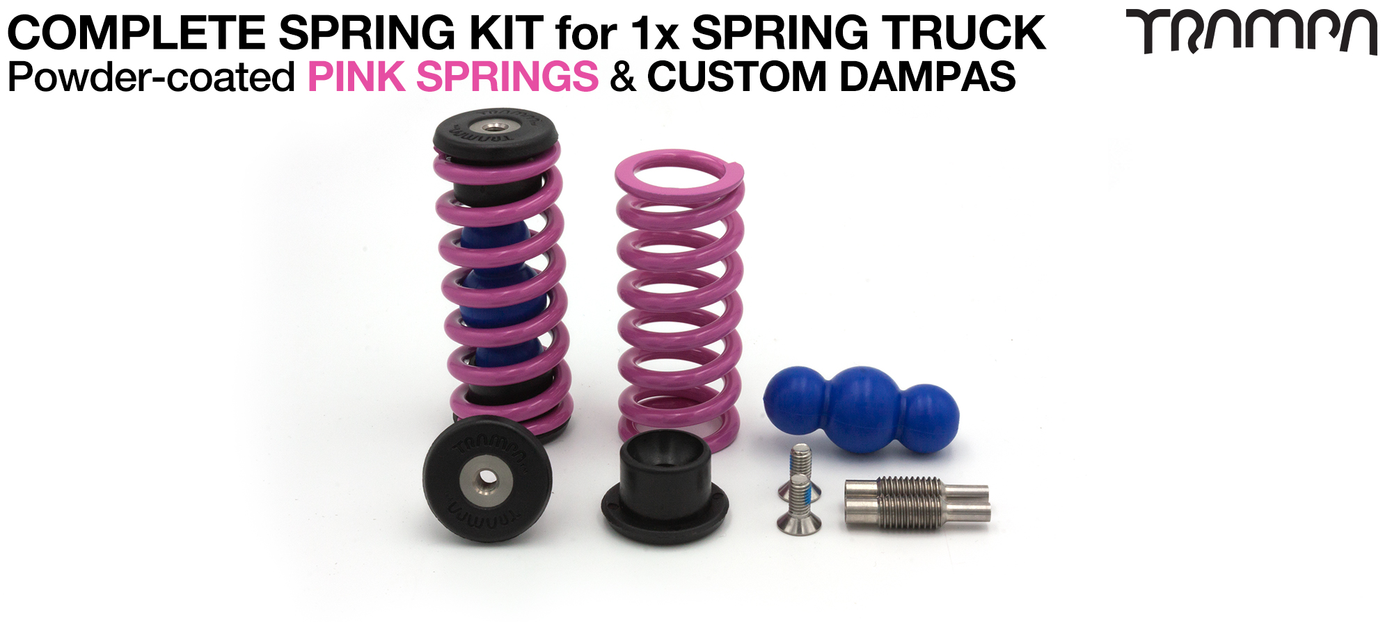 Spring kit Complete for 1x Truck - 2x Spring 2x Dampa 4x Spring Retainers 2x Spring Adjuster & 2 M5x12mm Countersunk Bolt PINK Springs 