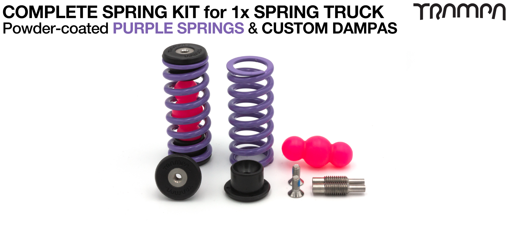 Spring kit Complete for 1x Truck - 2x Spring 2x Dampa 4x Spring Retainers 2x Spring Adjuster & 2 M5x12mm Countersunk Bolt PURPLE Springs 