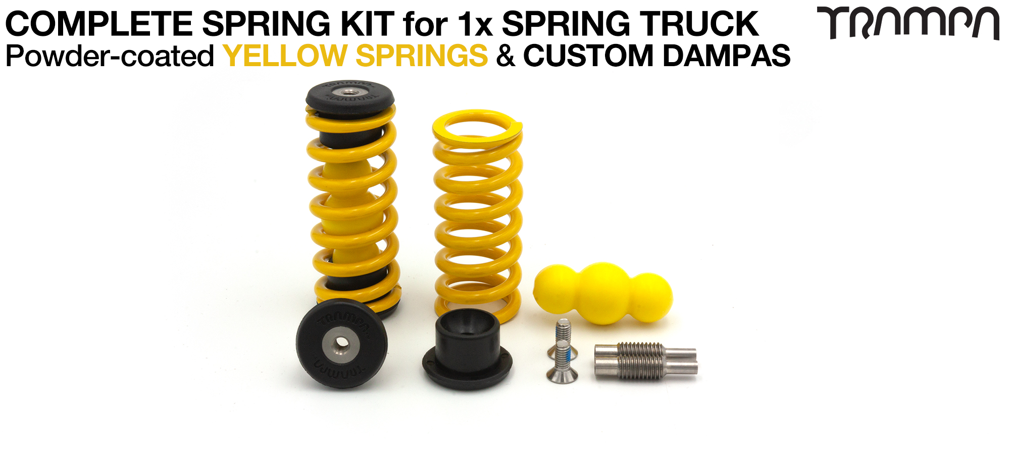 Spring kit Complete for 1x Truck - 2x Spring 2x Dampa 4x Spring Retainers 2x Spring Adjuster & 2 M5x12mm Countersunk Bolt YELLOW Springs