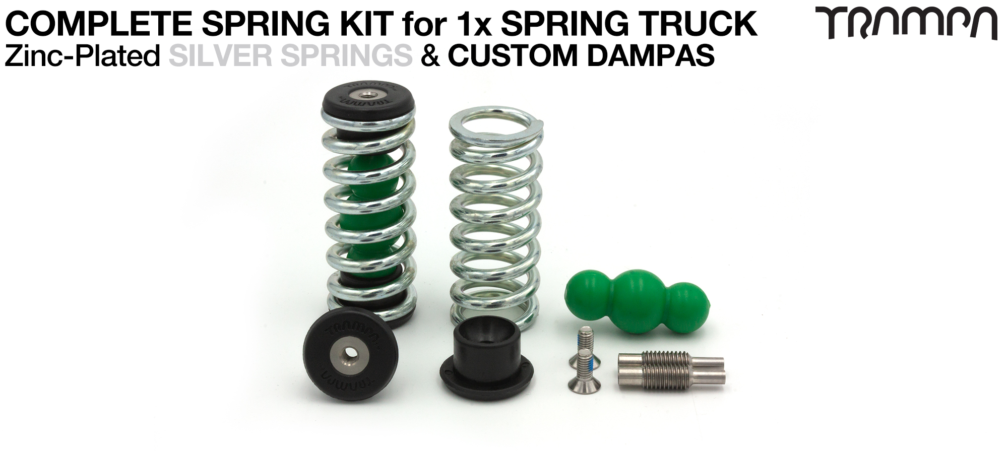 Spring kit Complete for 1x Truck - 2x Spring 2x Dampa 4x Spring Retainers 2x Spring Adjuster & 2 M5x12mm Countersunk Bolt  SILVER Springs 