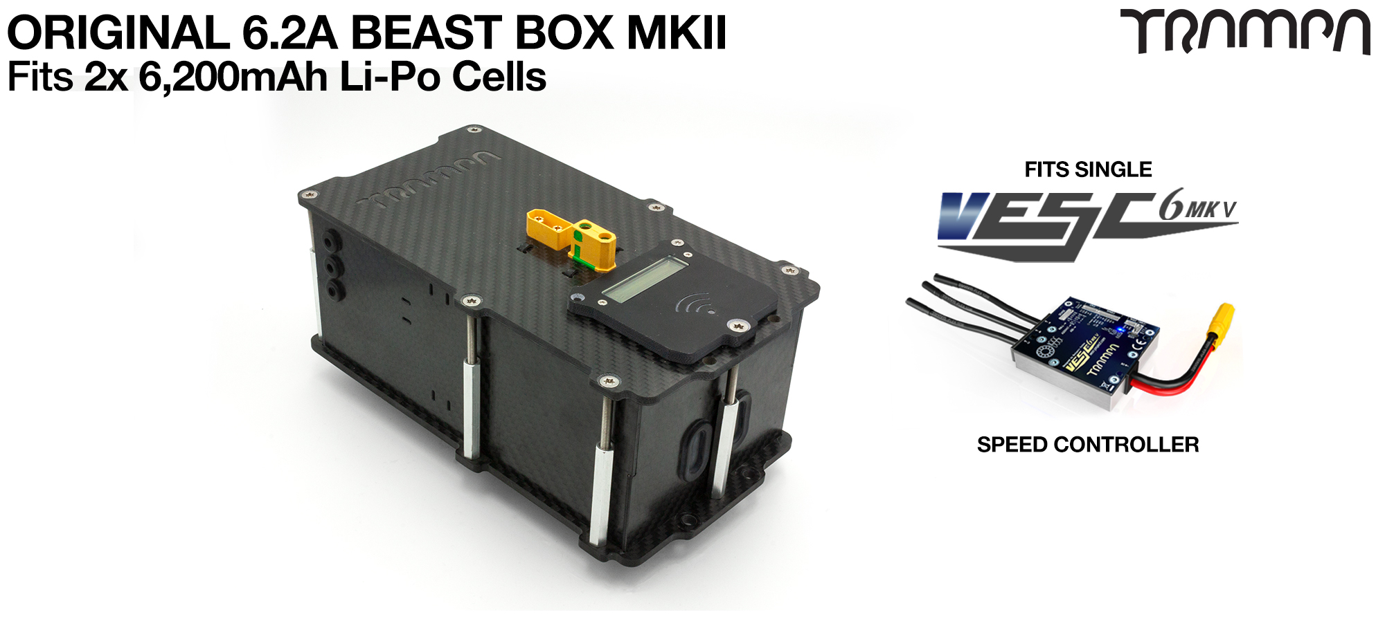 MkII 6.2Ah BEAST Box fits 2x Zippy Compact 6200 mAh cells with Internal VESC Housing 