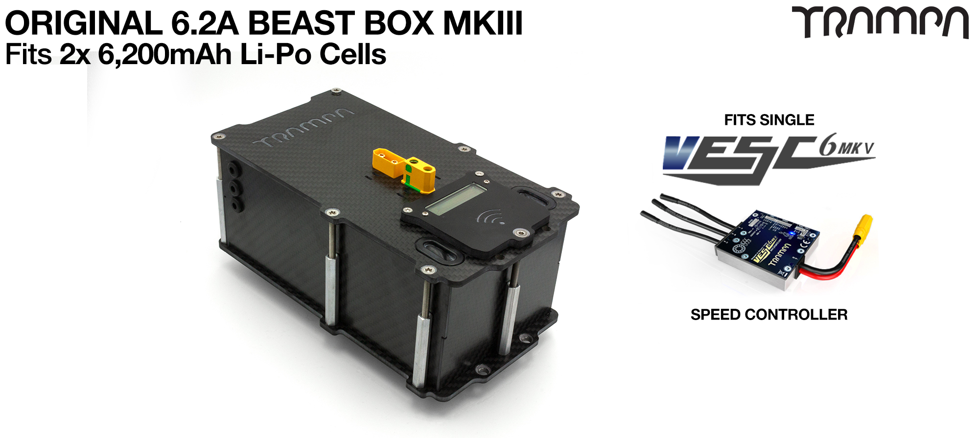 MkIII 6.2Ah BEAST Box fits 2x Zippy Compact 6200 mAh cells with Internal VESC Housing  