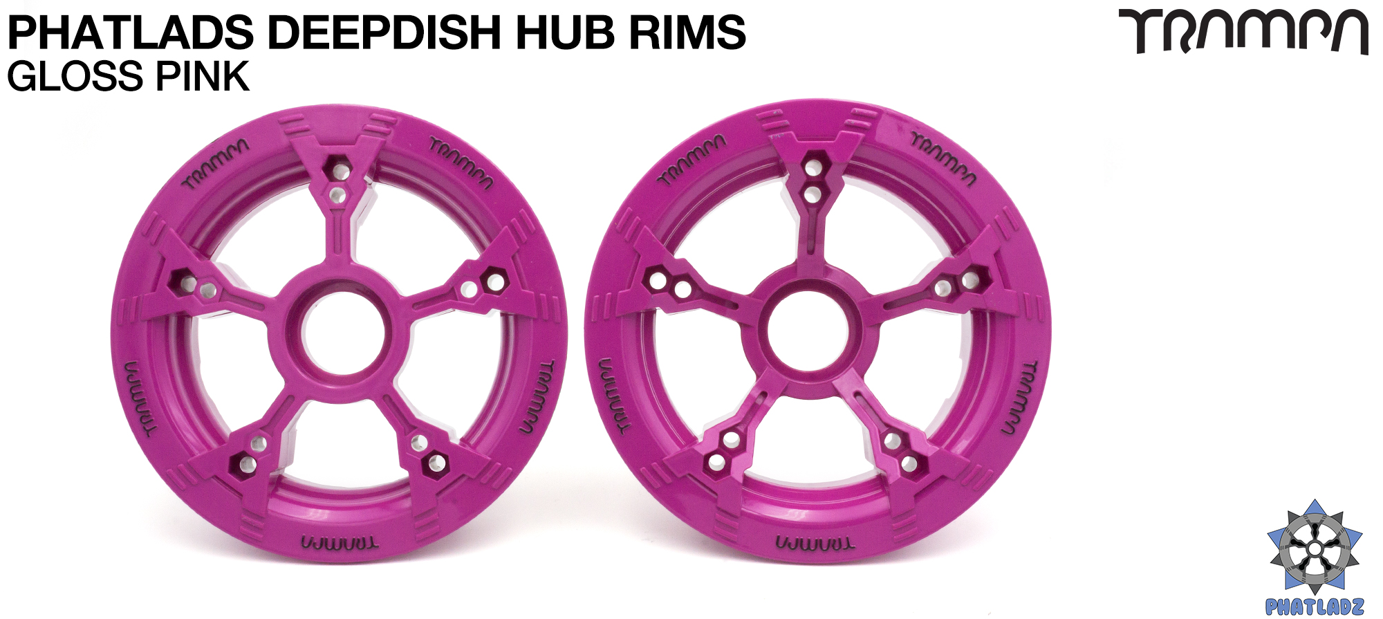 PHATLADS - 5 Spoke Hub Deep Dish Split Rim hub natural PINK with Black Logo fits 6,7,8,9 & 10 Inch tyres!! Amazing 