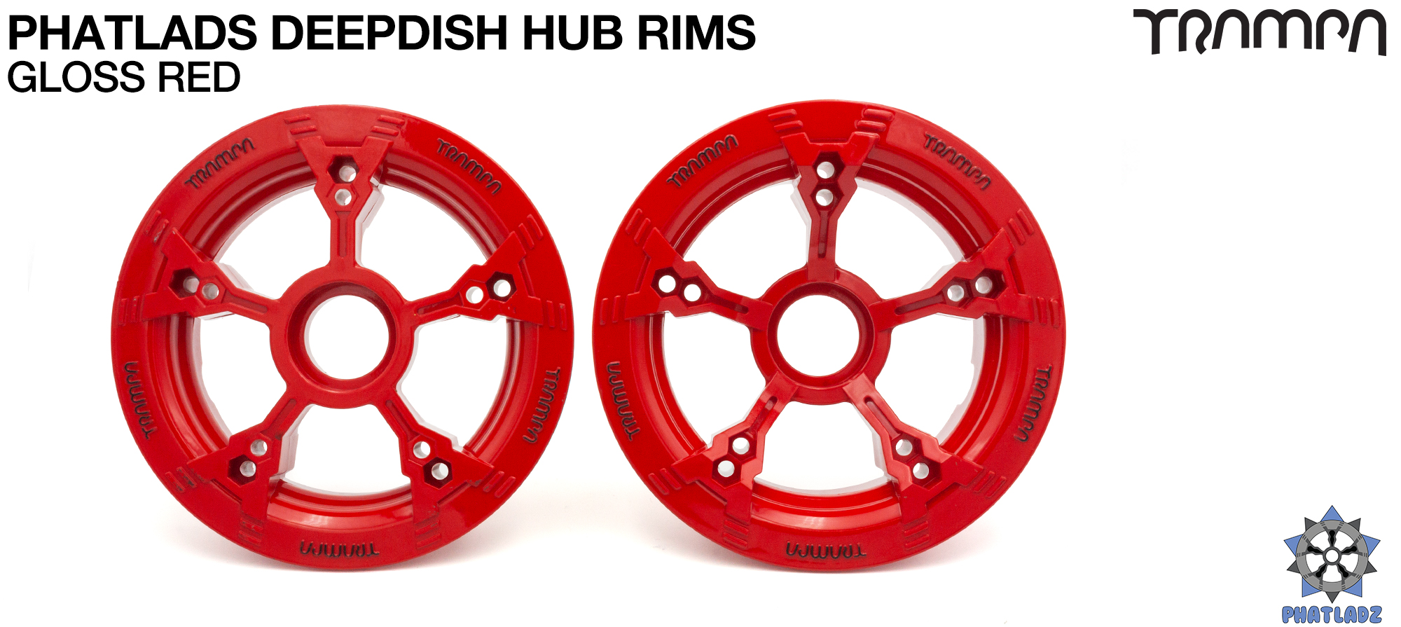 PHATLADS - 5 Spoke Hub Deep Dish Split Rim hub natural RED with Black Logo fits 6,7,8,9 & 10 Inch tyres!! Amazing 