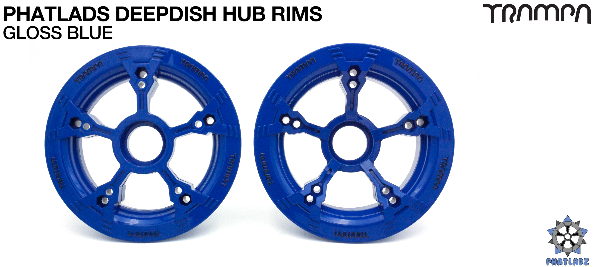 PHATLADS - 5 Spoke Hub Deep Dish Split Rim hub natural BLUE with Black Logo fits 6,7,8,9 & 10 Inch tyres!! Amazing