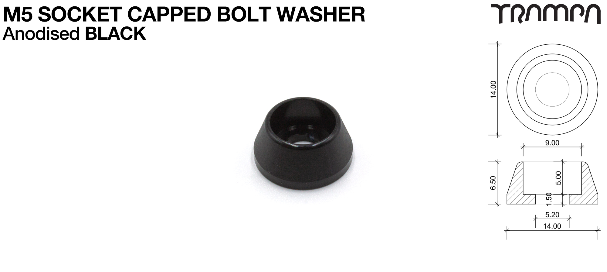 M5 Socket Capped Washer B Anodised - BLACK