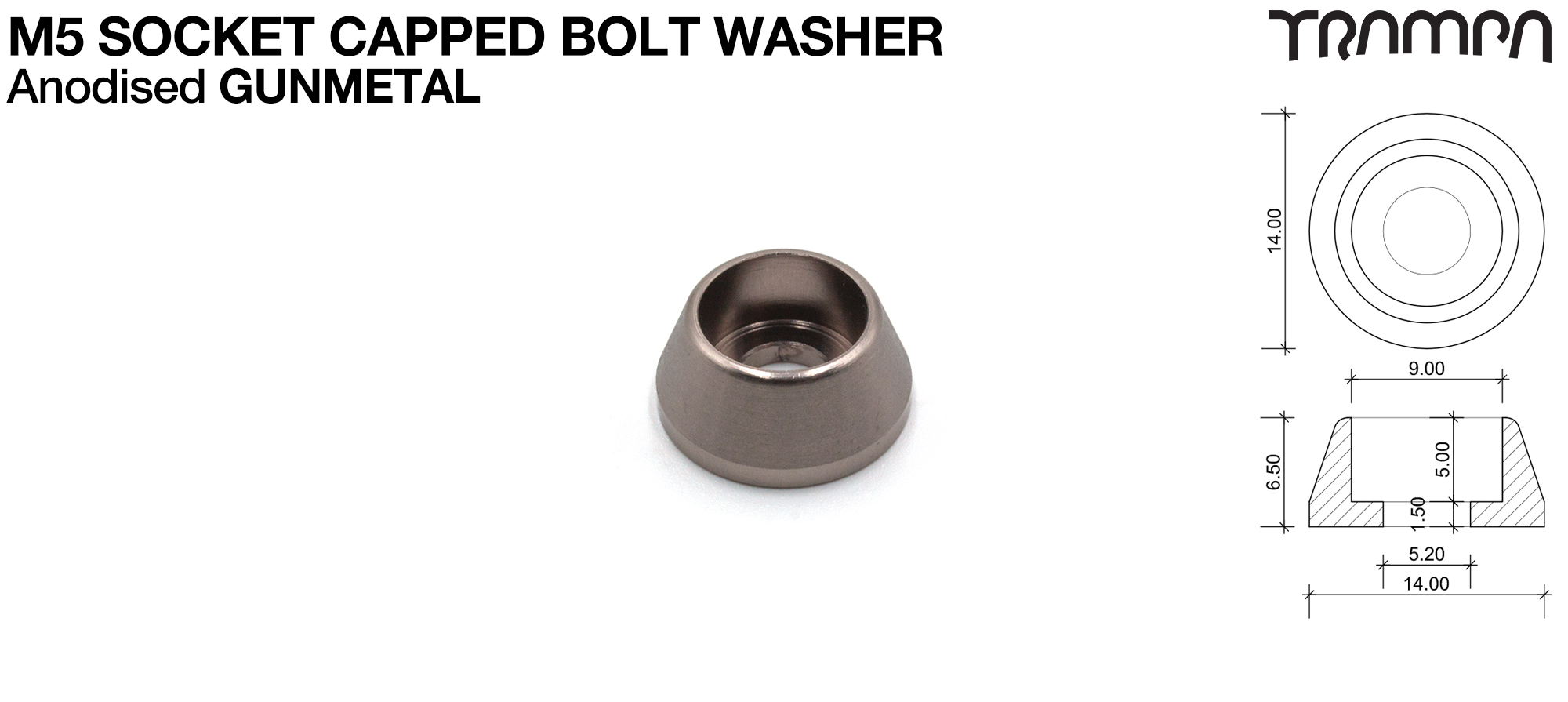 M5 Socket Capped Washer B Anodised - GUNMETAL