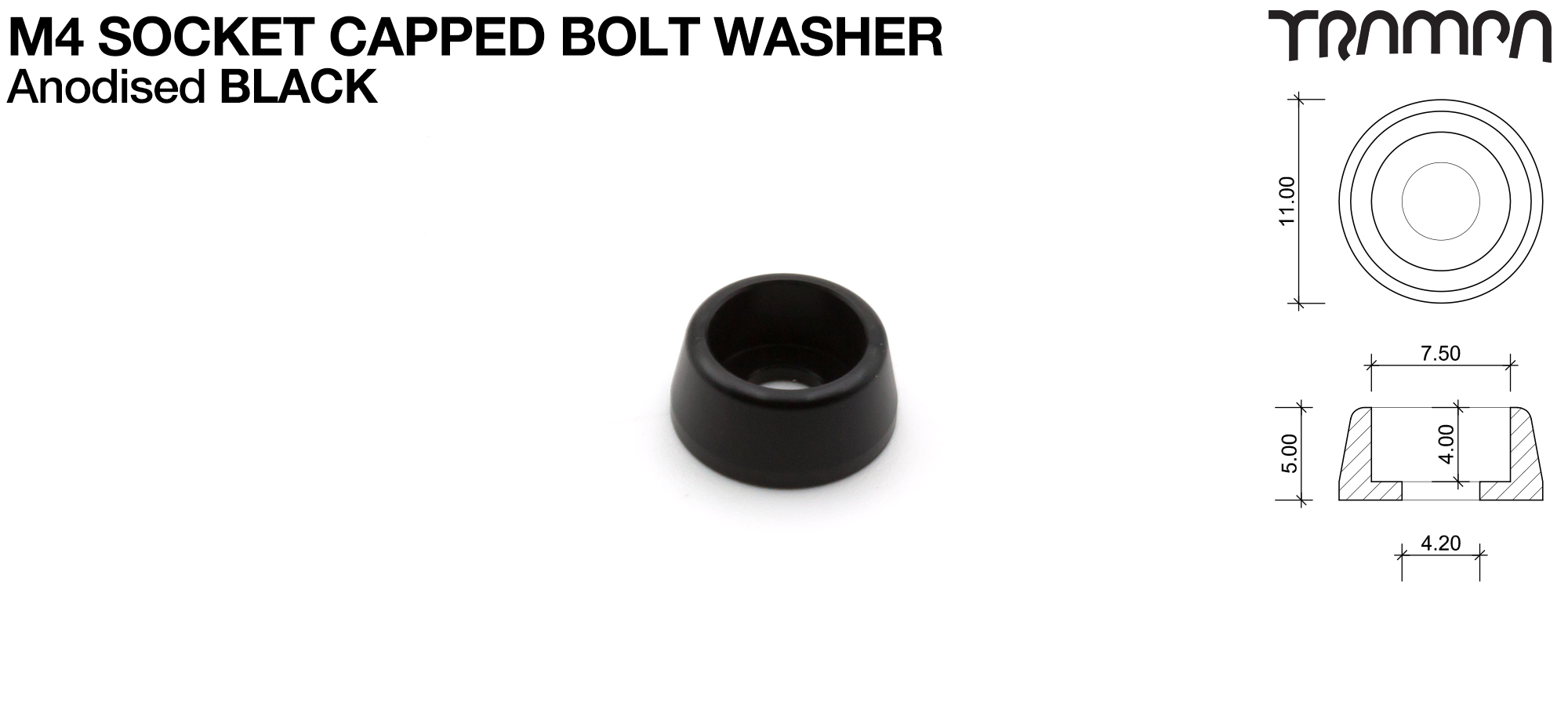 M4 Socket Capped Washer - Anodised BLACK