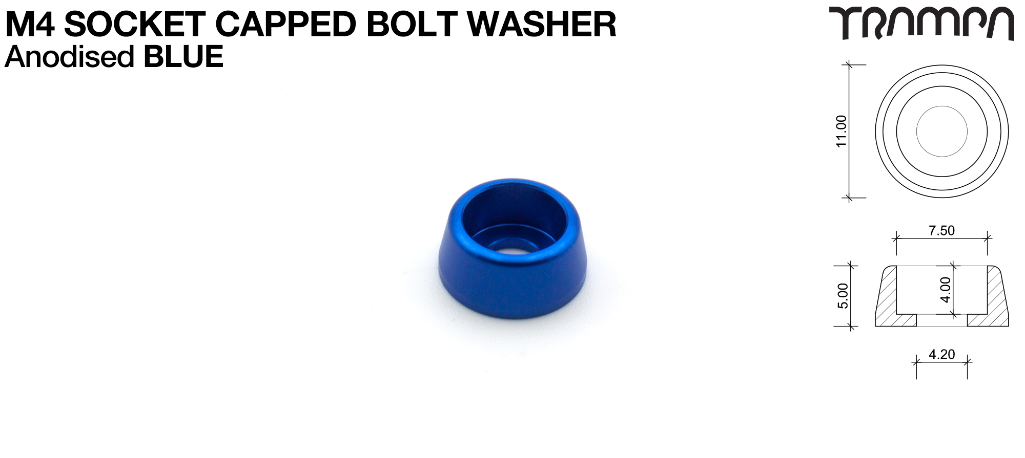 M4 Socket Capped Washer - Anodised BLUE
