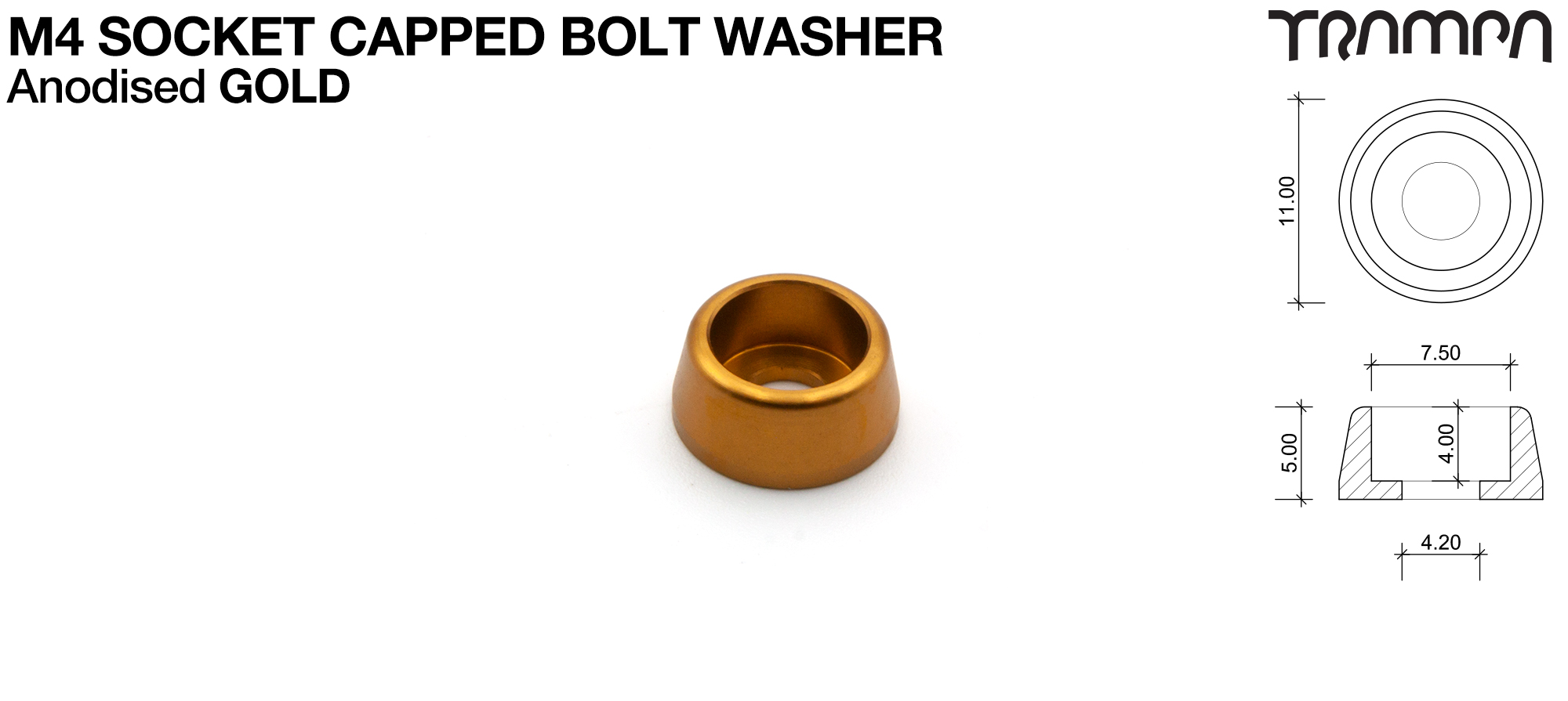 M4 Socket Capped Washer - Anodised GOLD