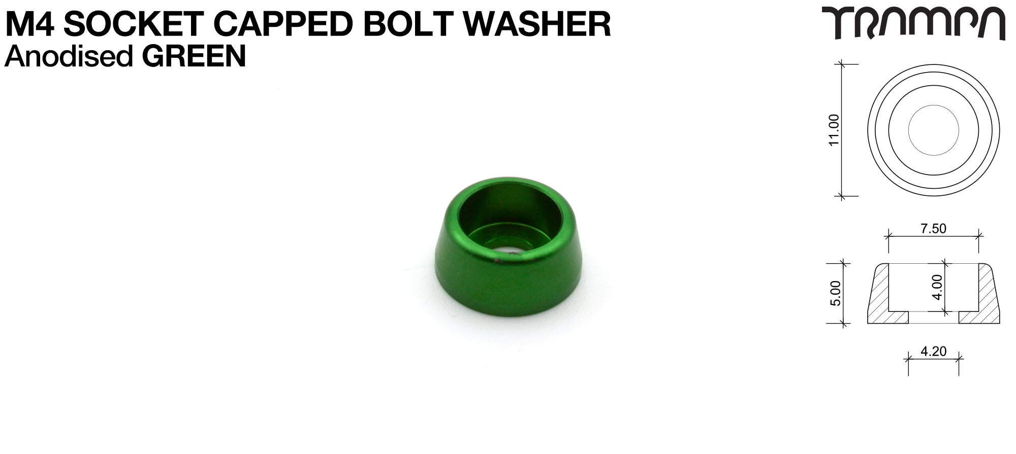 M4 Socket Capped Washer - Anodised GREEN