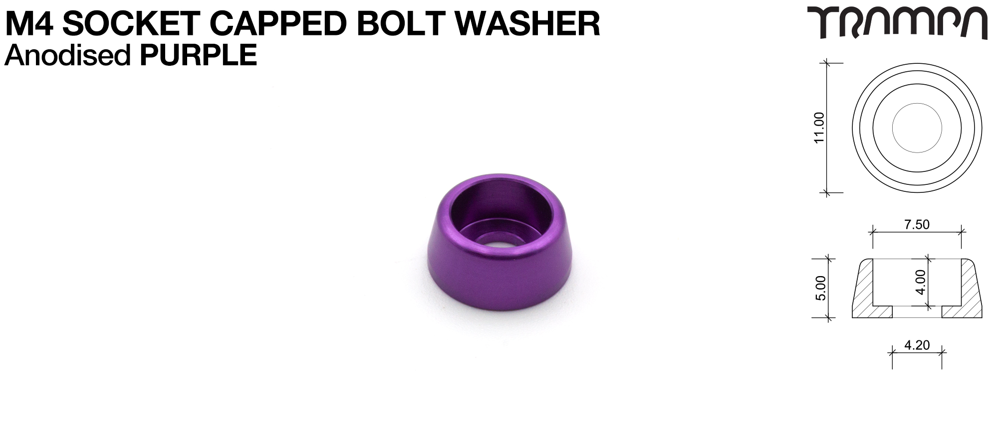 M4 Socket Capped Washer - Anodised PURPLE
