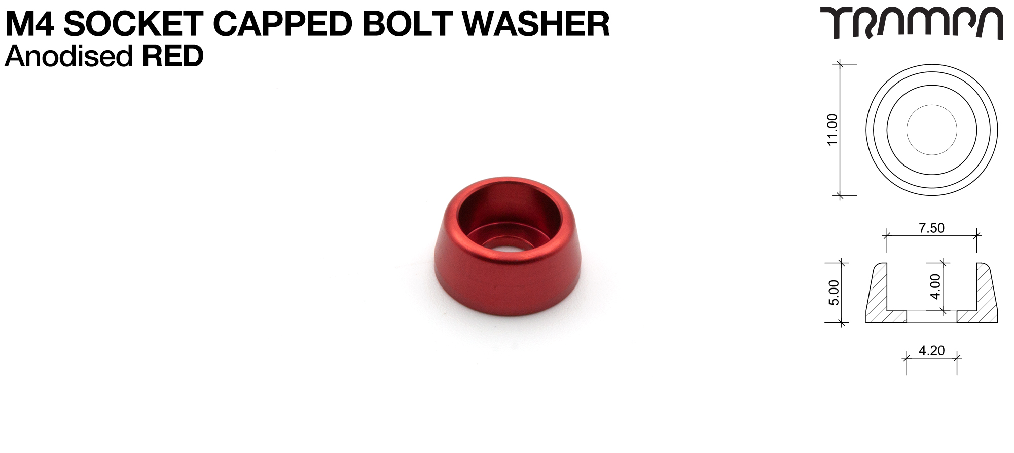 M4 Socket Capped Washer - Anodised RED
