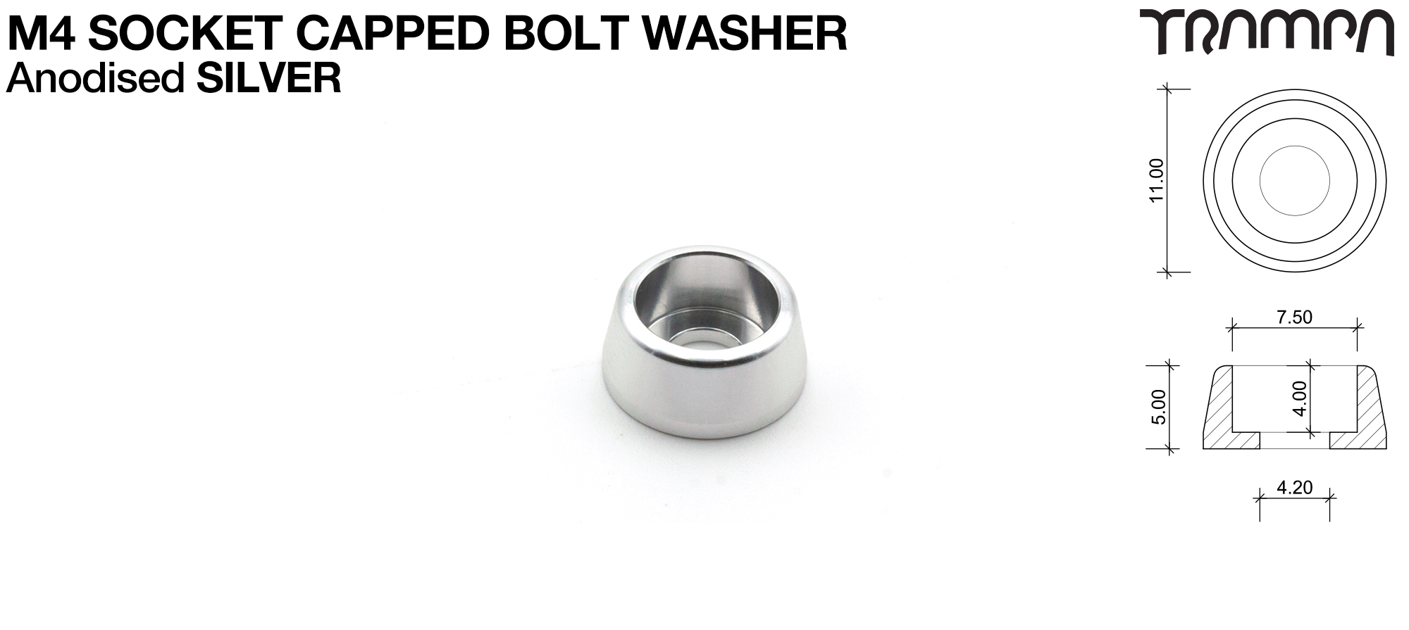 M4 Socket Capped Washer - Anodised SILVER