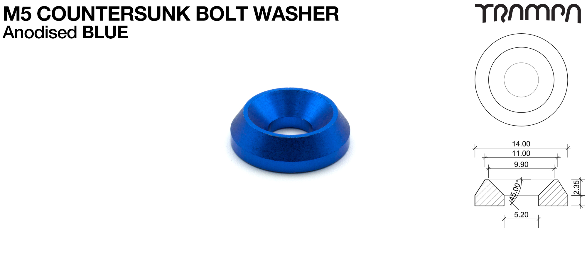 BLUE Anodised M5 Countersunk Washers