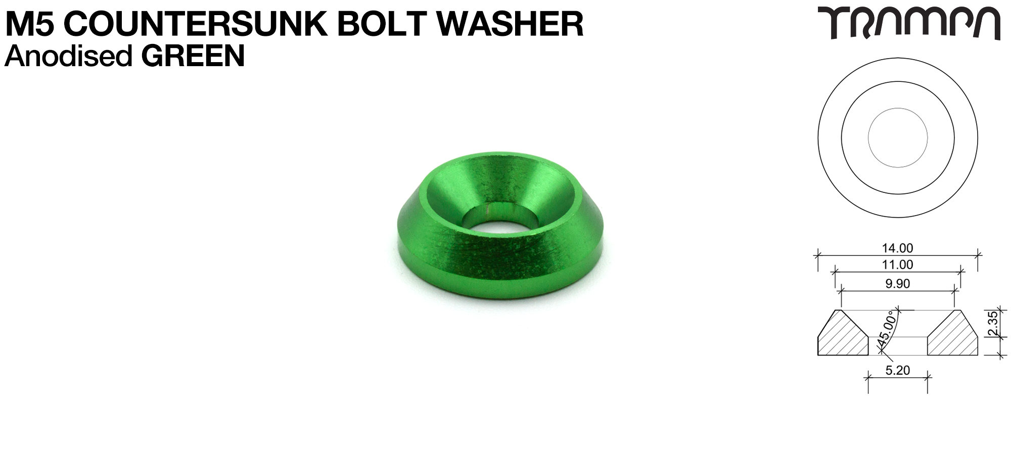 GREEN Anodised M5 Countersunk Washers