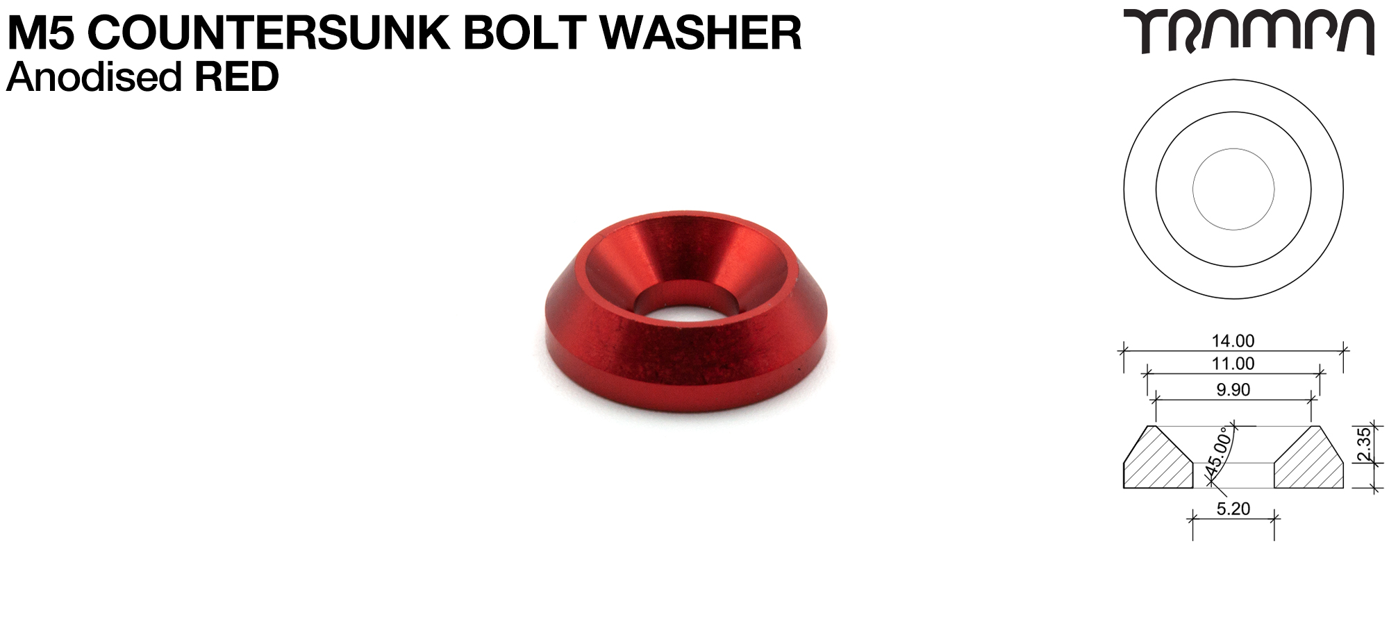 RED Anodised M5 Countersunk Washers