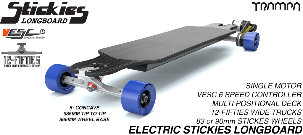 TRAMPA's 12FiFties ORRSOM Electric Longboard with STICKIES Longboard wheels - FULLY LOADED