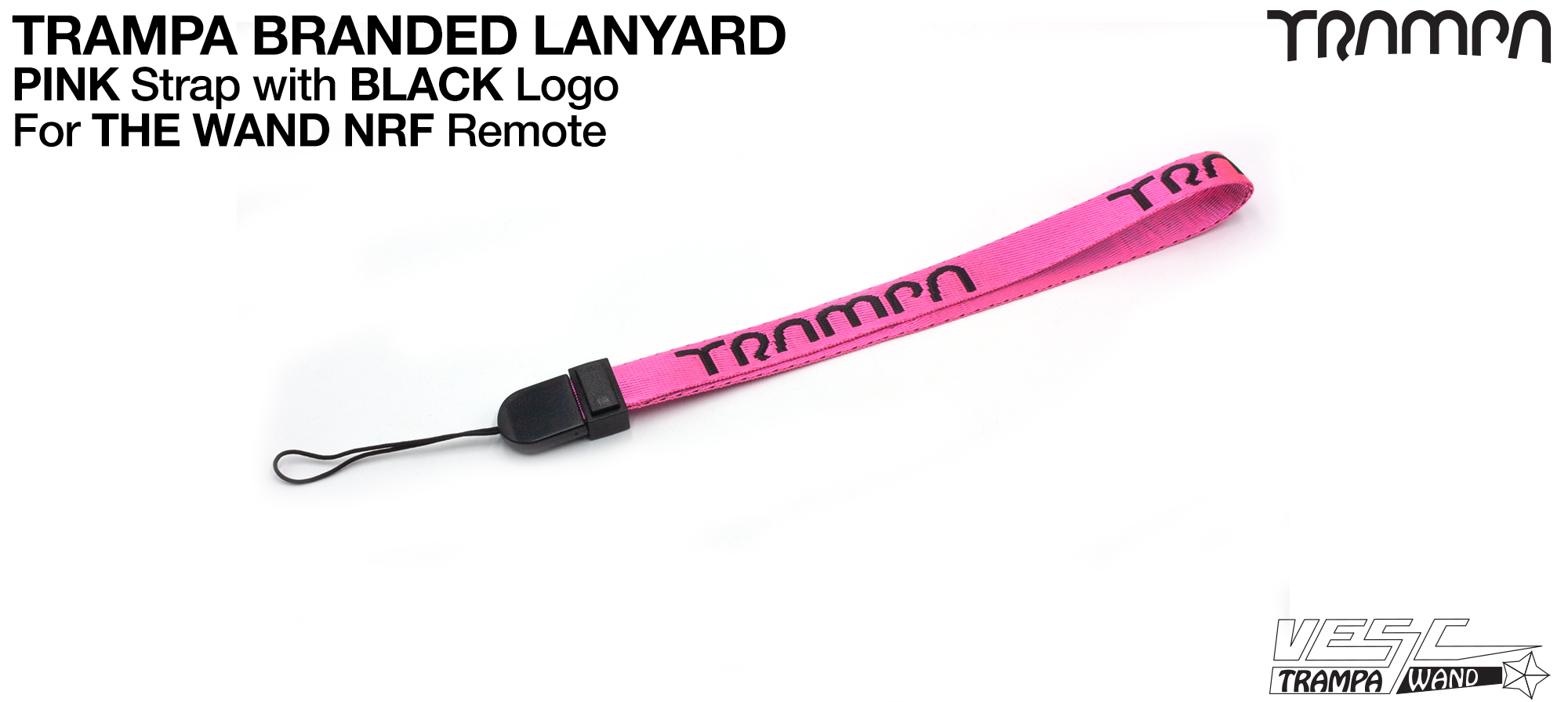 WAND - Lanyard / Wrist Strap - PINK Strap with BLACK Logo