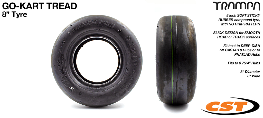 GO-KART SLICK 8 Inch Tyre measure 4x 3x 8 Inch or 200x 75 with 4 Inch Rim fits all 4 Inch Hubs