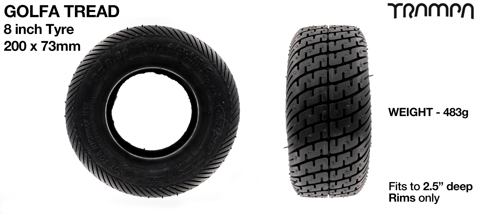 8 Inch GOLFA TYRE BLACK - FRONT (+£20)