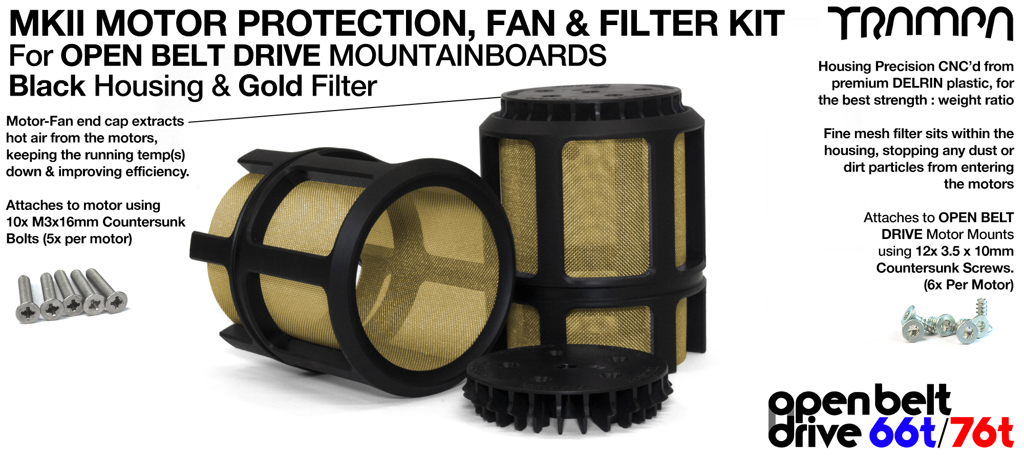 2x OBD MKII Motor protection Sleeve BLACK with GOLD Filter 