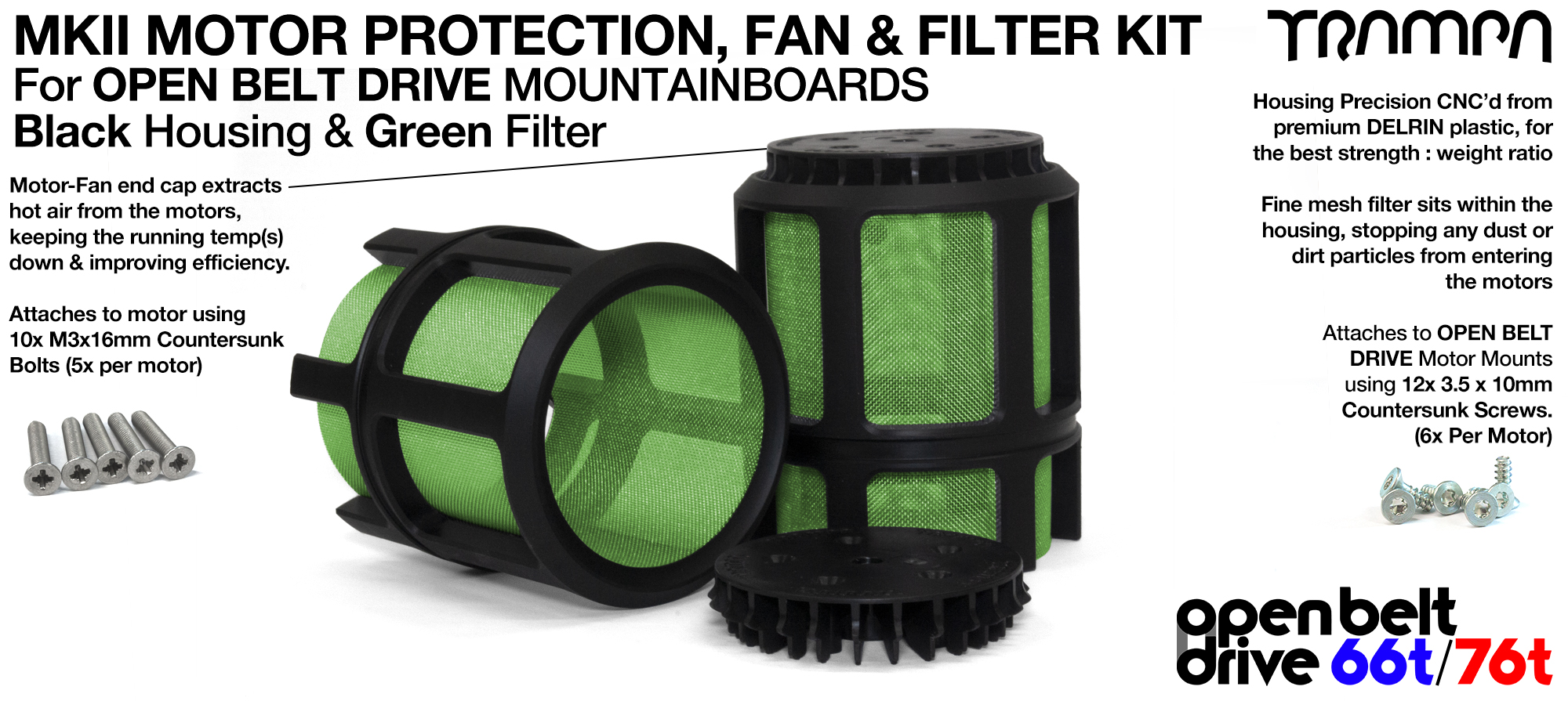 2x OBD MKII Motor protection Sleeve BLACK with GREEN Filter 